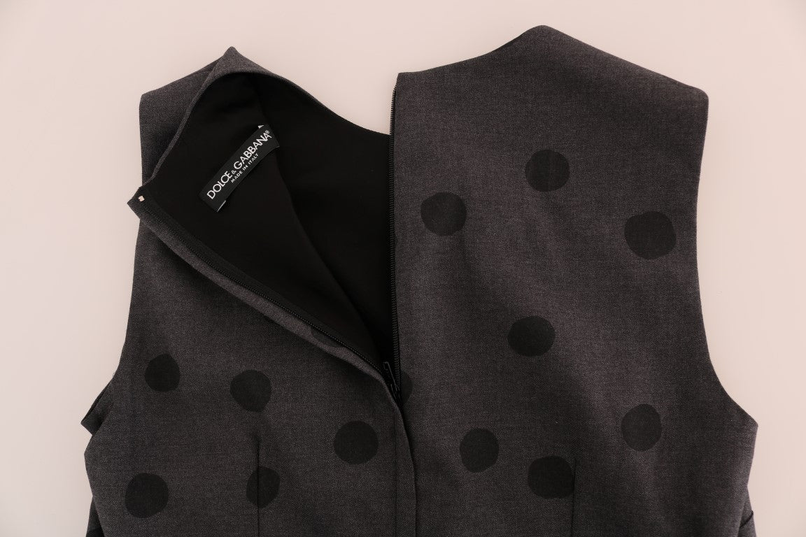 Dolce & Gabbana Gray Polka Dotted Sheath Wool Dress - PreLoved & Luxe