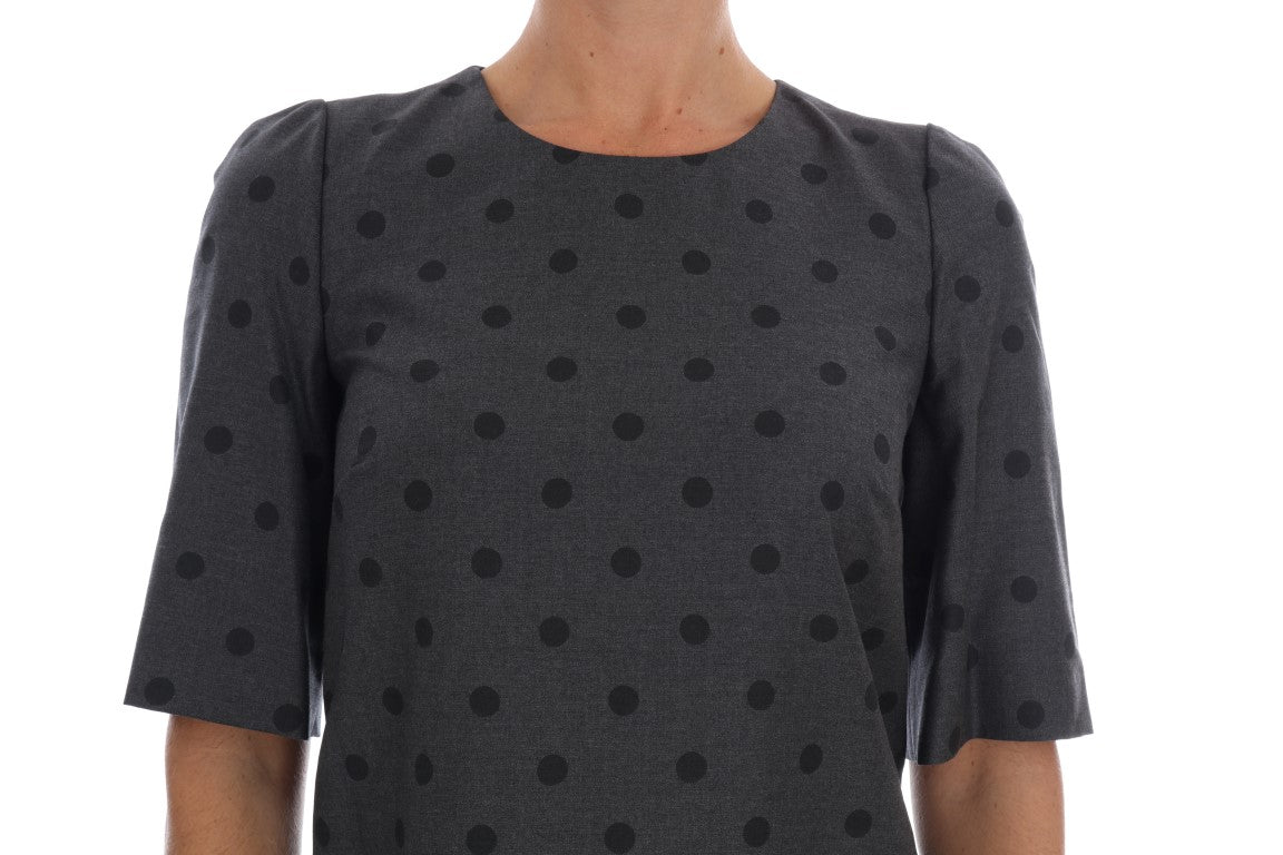Dolce & Gabbana Gray Polka Dotted Sheath Wool Dress - PreLoved & Luxe