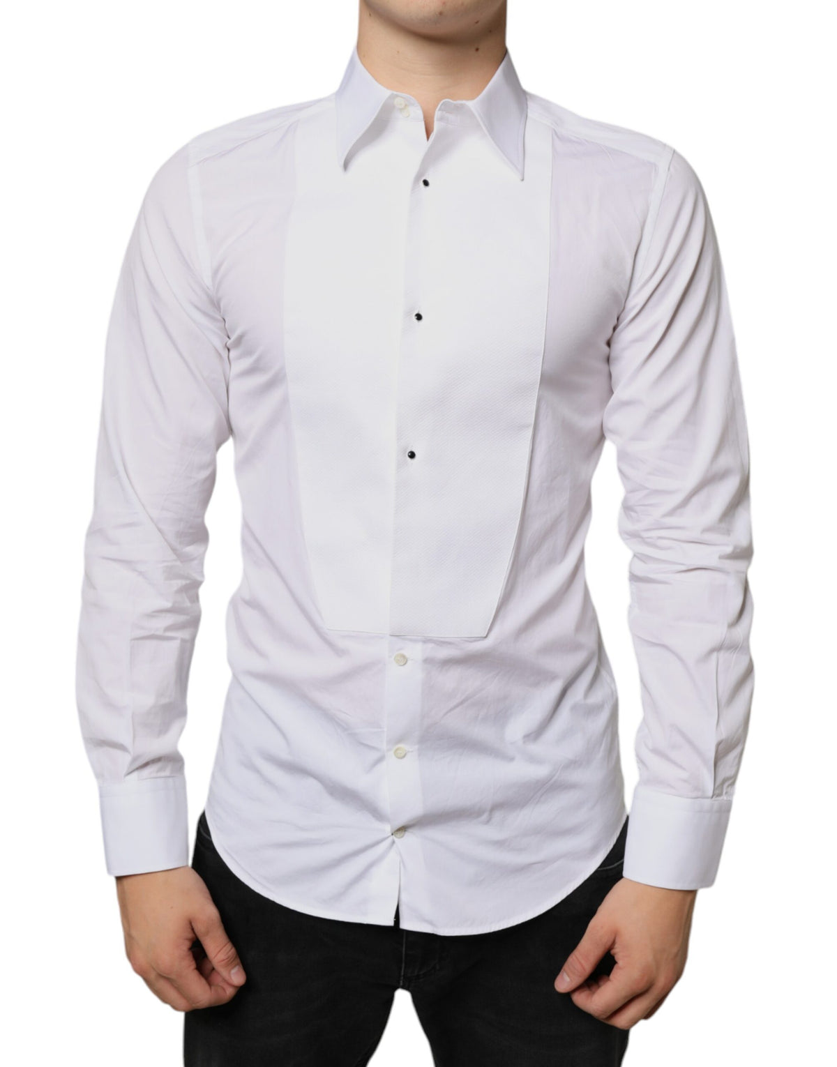 New Dolce & Gabbana White Bib Cotton Poplin Formal Dress Shirt