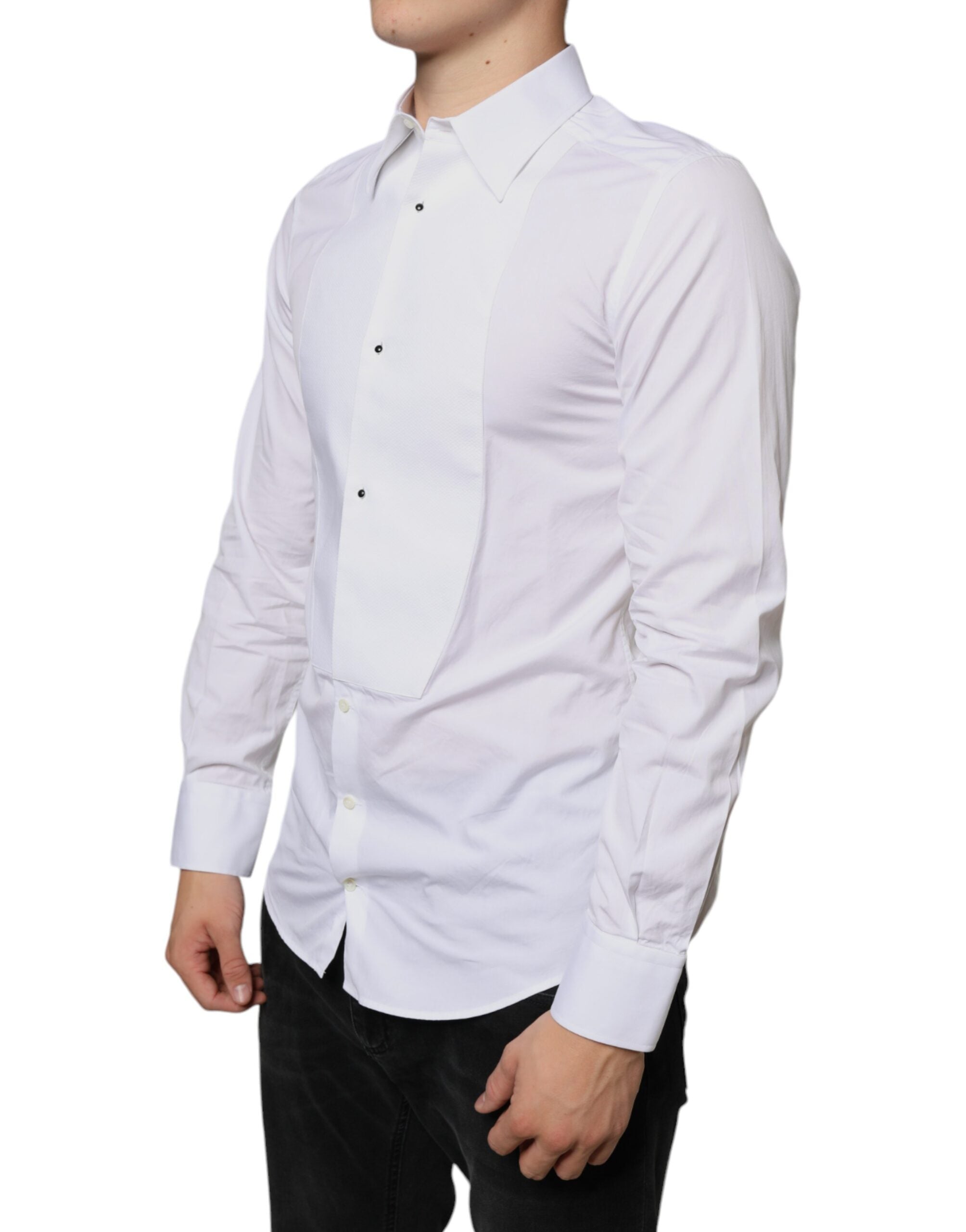 New Dolce & Gabbana White Bib Cotton Poplin Formal Dress Shirt