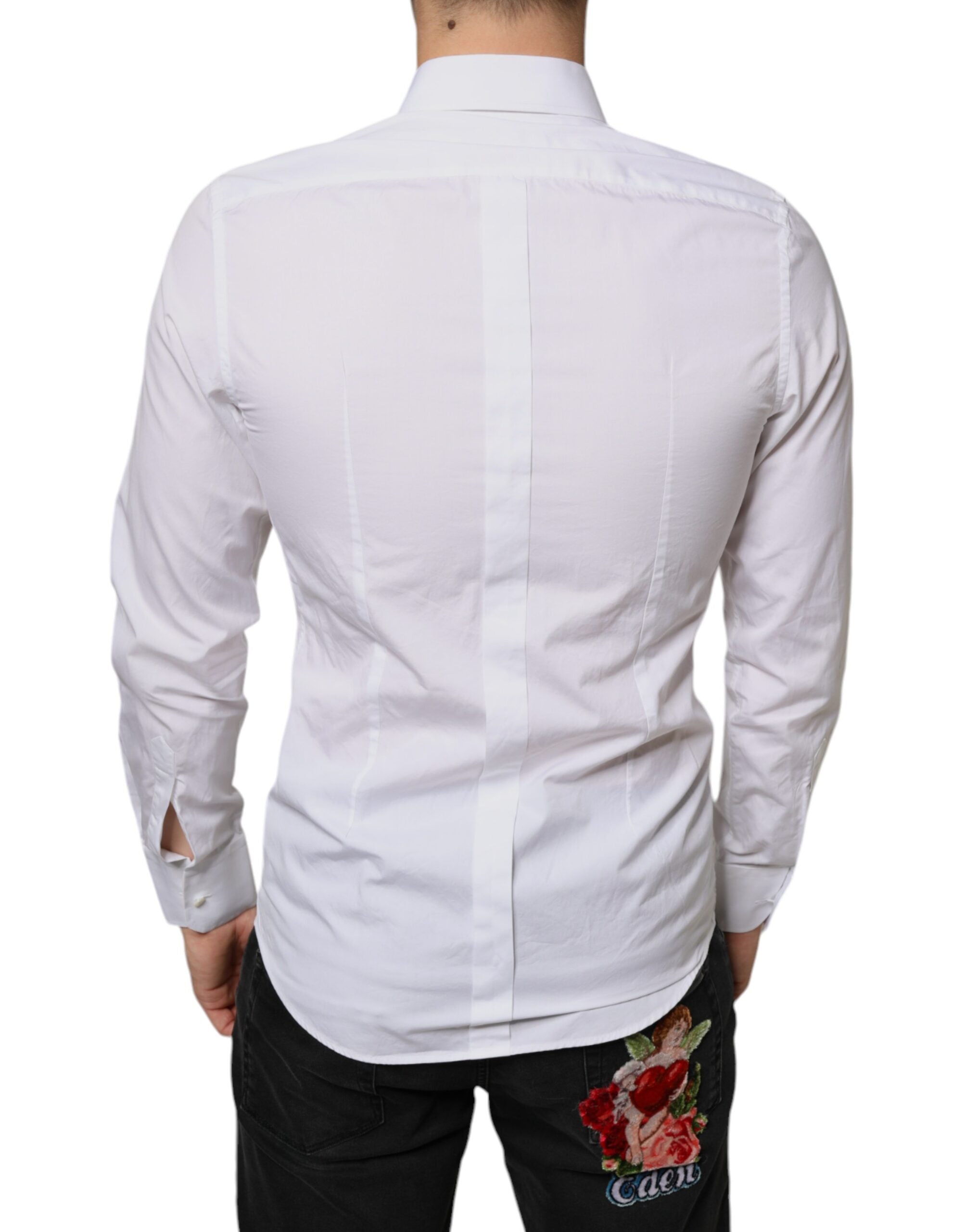 New Dolce & Gabbana White Bib Cotton Poplin Formal Dress Shirt