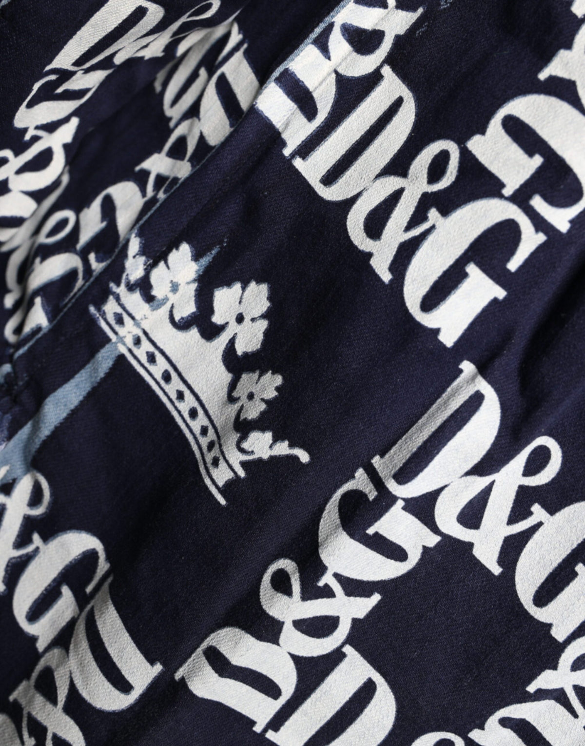 New Dolce & Gabbana Blue Crown Logo Print Slim Fit Cotton Shirt