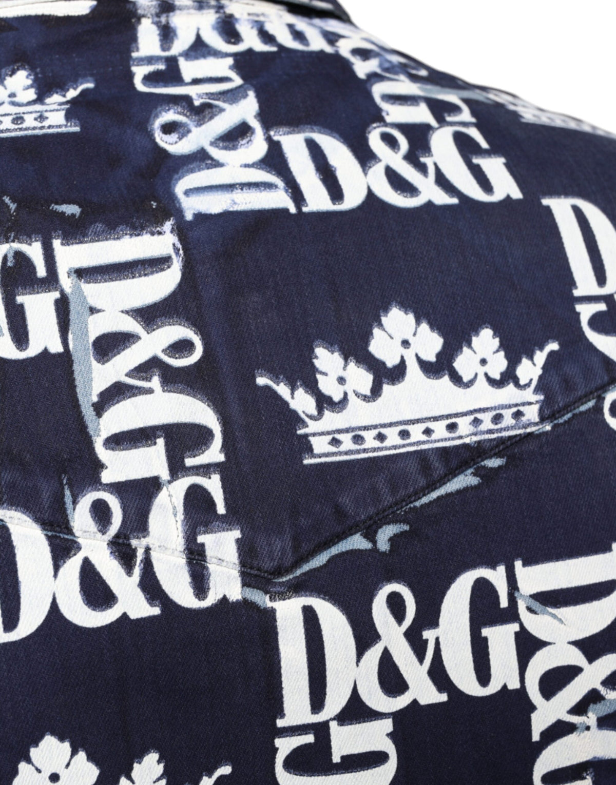 New Dolce & Gabbana Blue Crown Logo Print Slim Fit Cotton Shirt