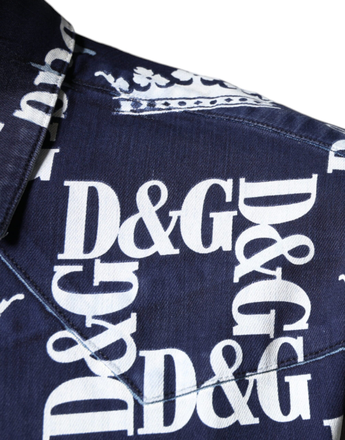 New Dolce & Gabbana Blue Crown Logo Print Slim Fit Cotton Shirt