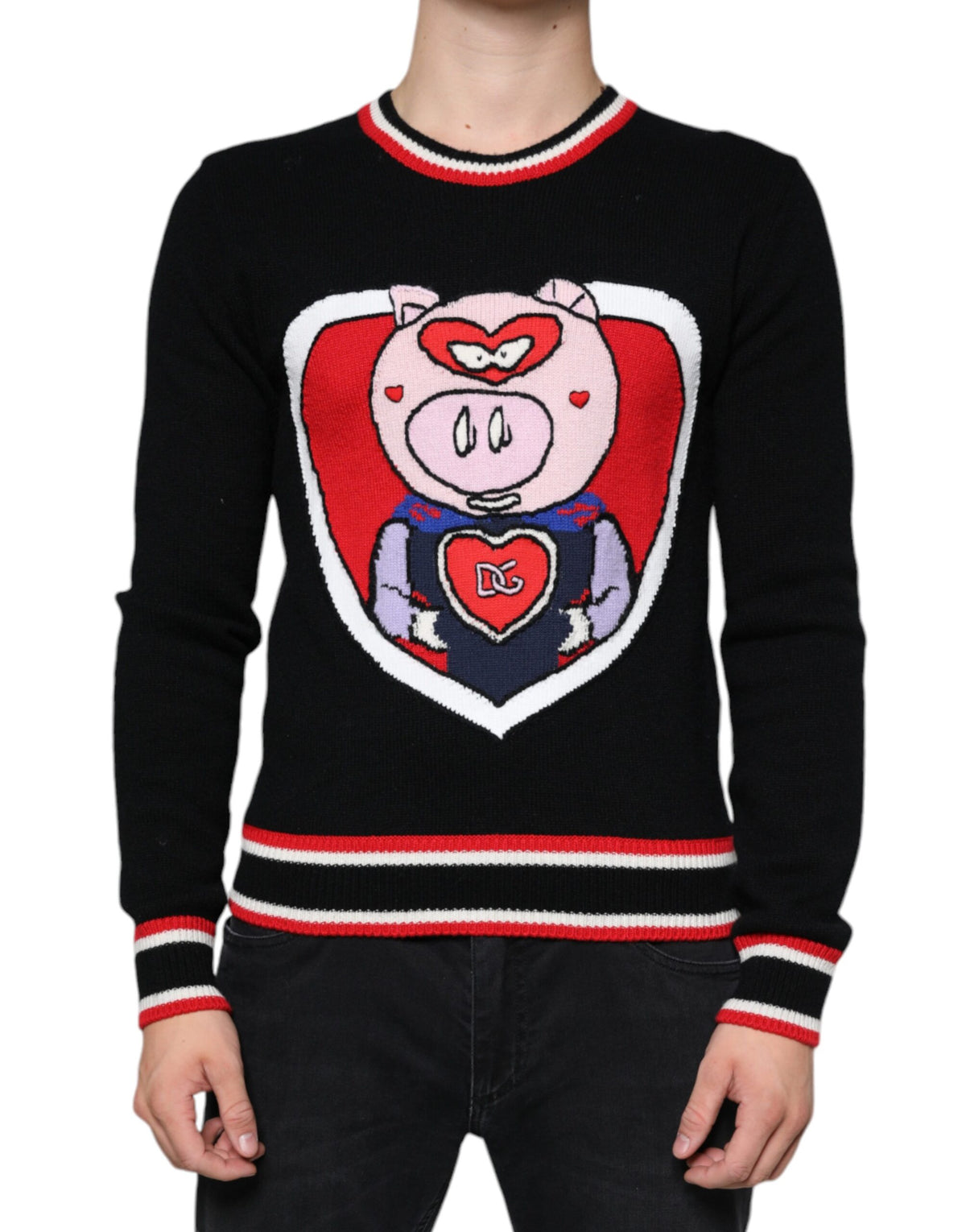 New Dolce & Gabbana Black Cashmere Pig of the Year Pullover Sweater