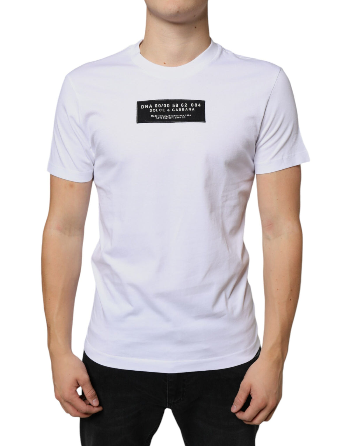 New Dolce & Gabbana White Cotton DG Applique Casual T-shirt