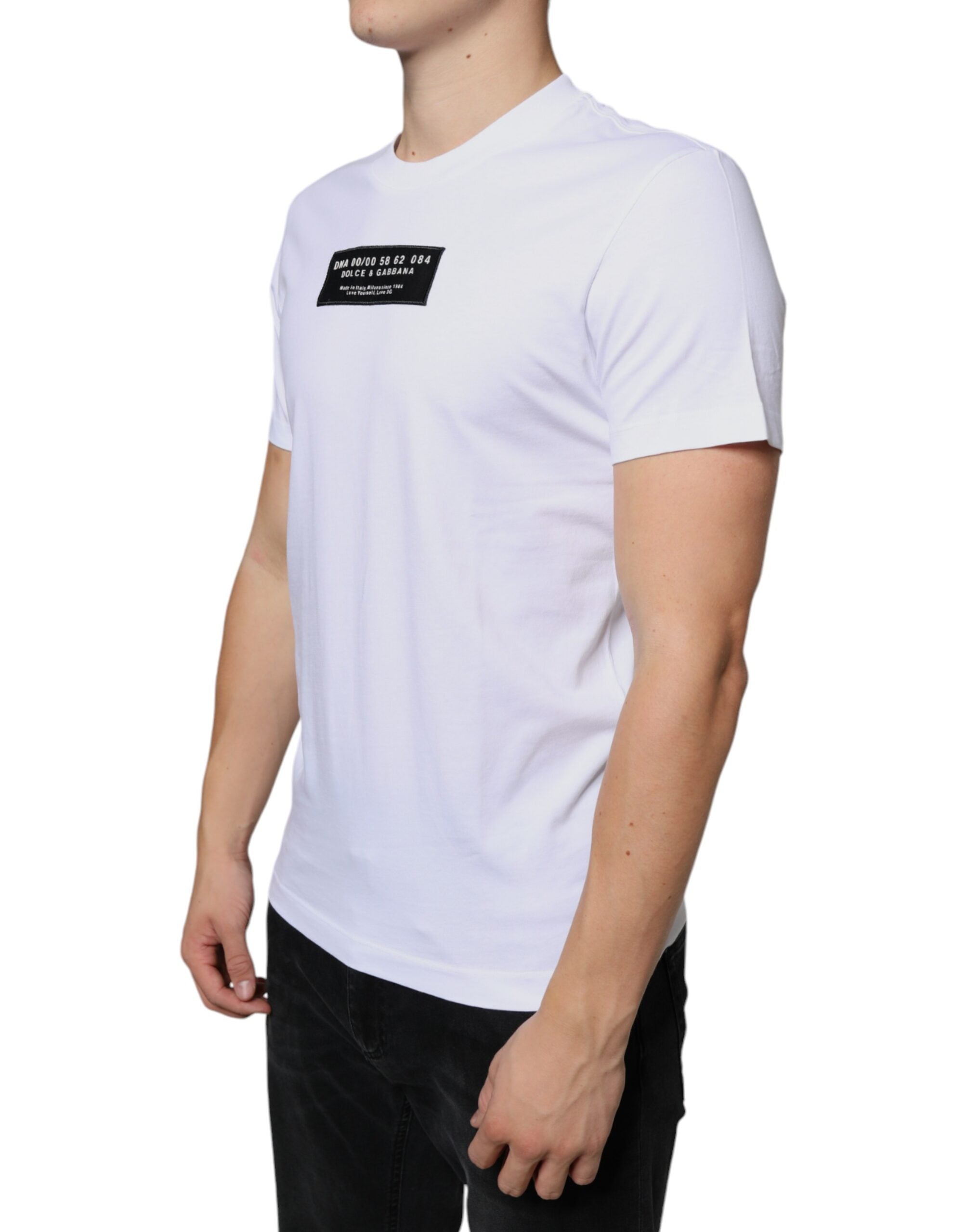 New Dolce & Gabbana White Cotton DG Applique Casual T-shirt