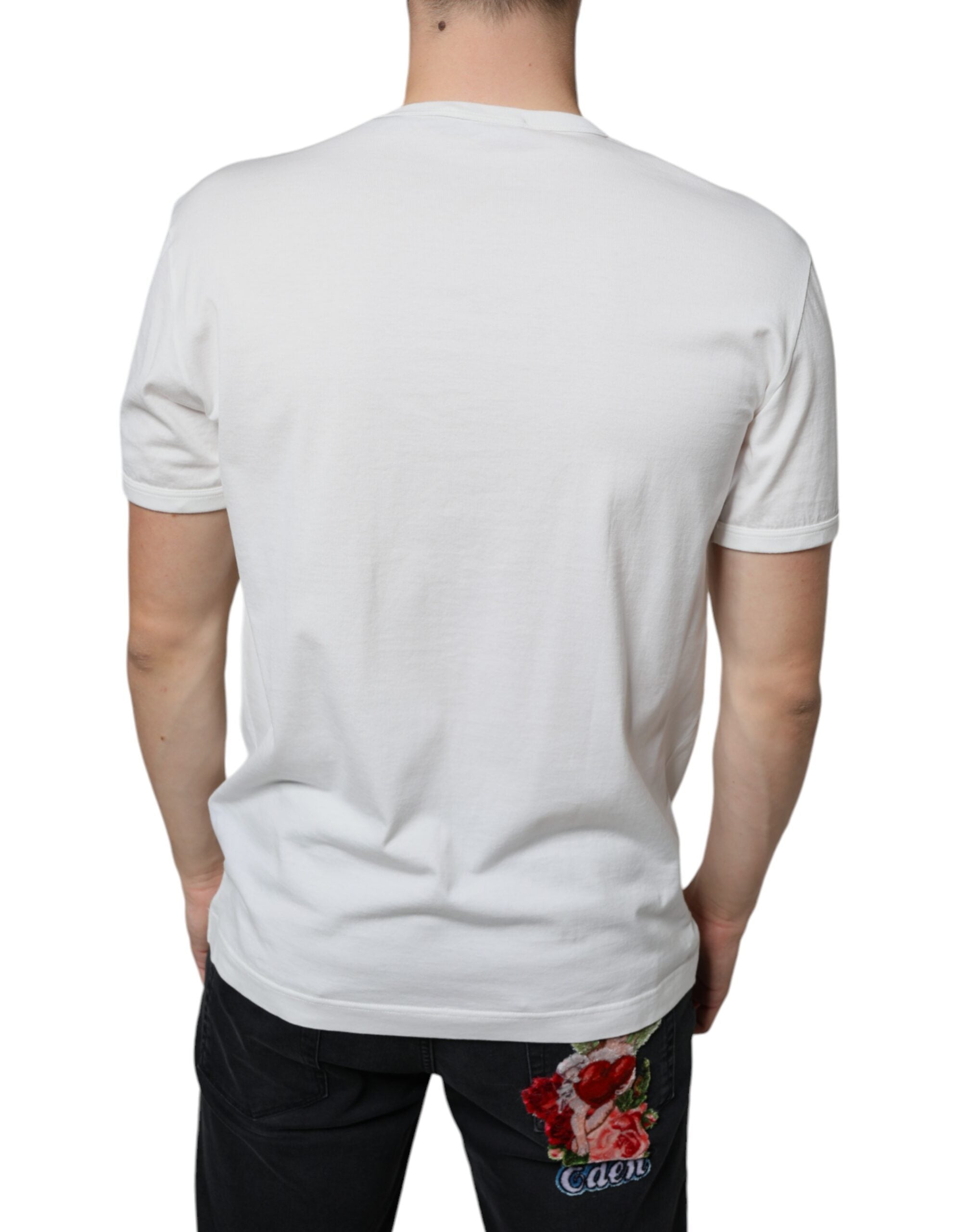 Dolce & Gabbana White Logo Emsed Cotton Crewneck T-shirt