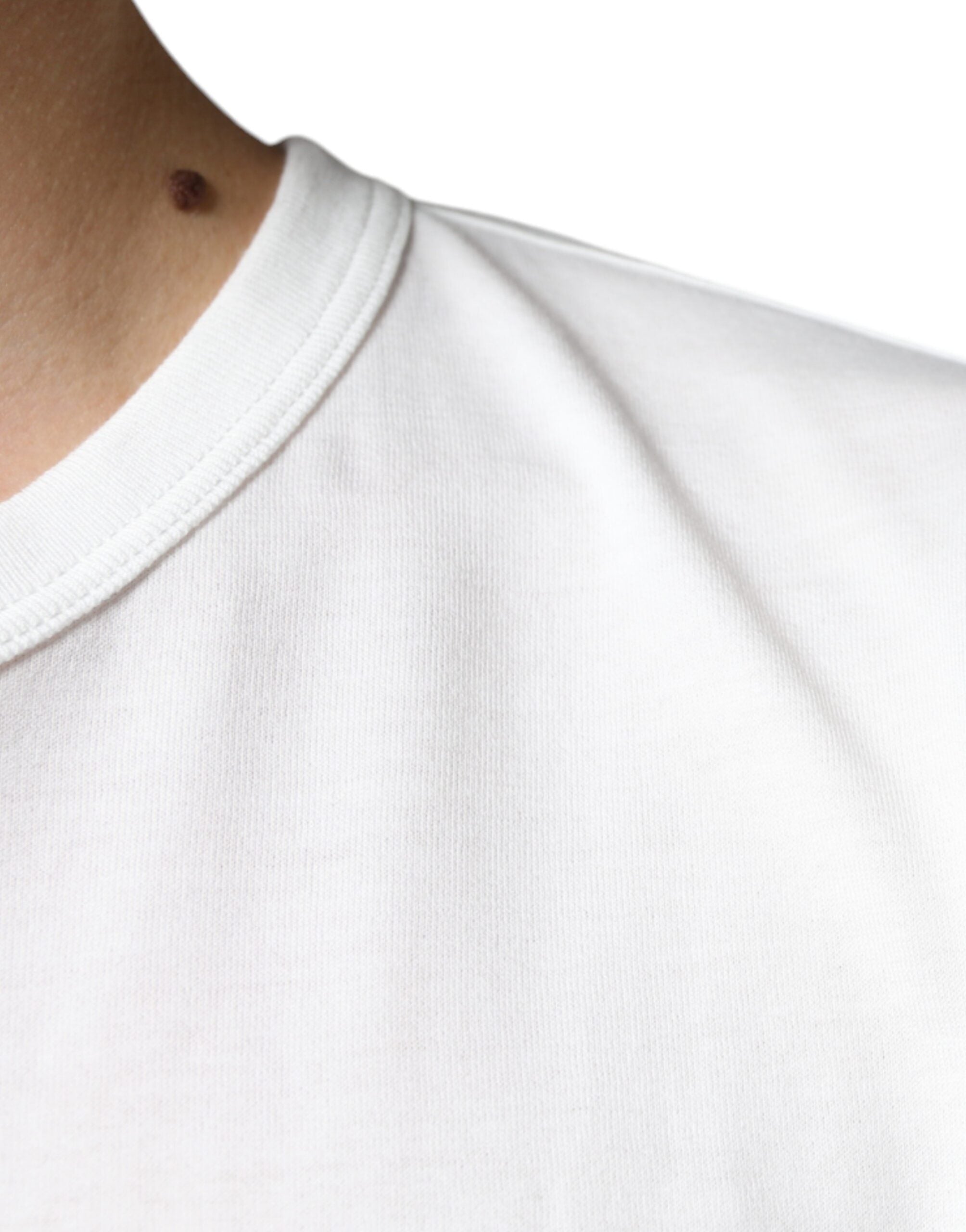 Dolce & Gabbana White Logo Emsed Cotton Crewneck T-shirt