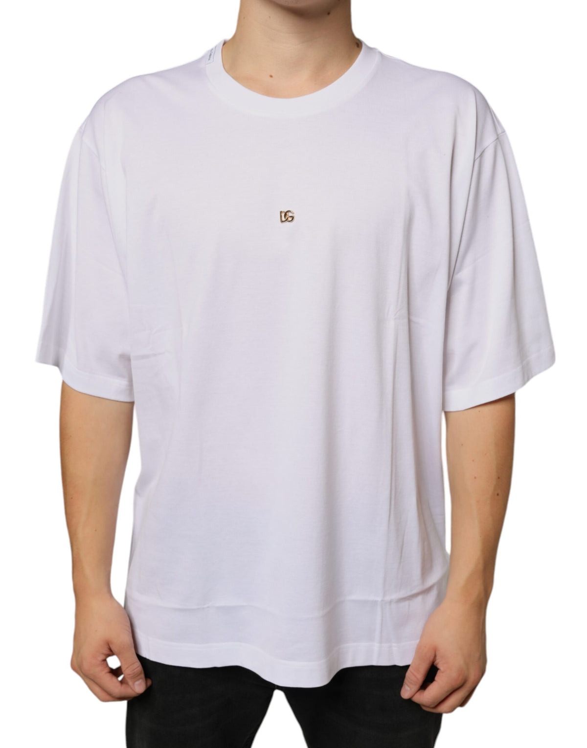 New Dolce & Gabbana White Metal DG Logo Cotton Short Sleeves T-shirt