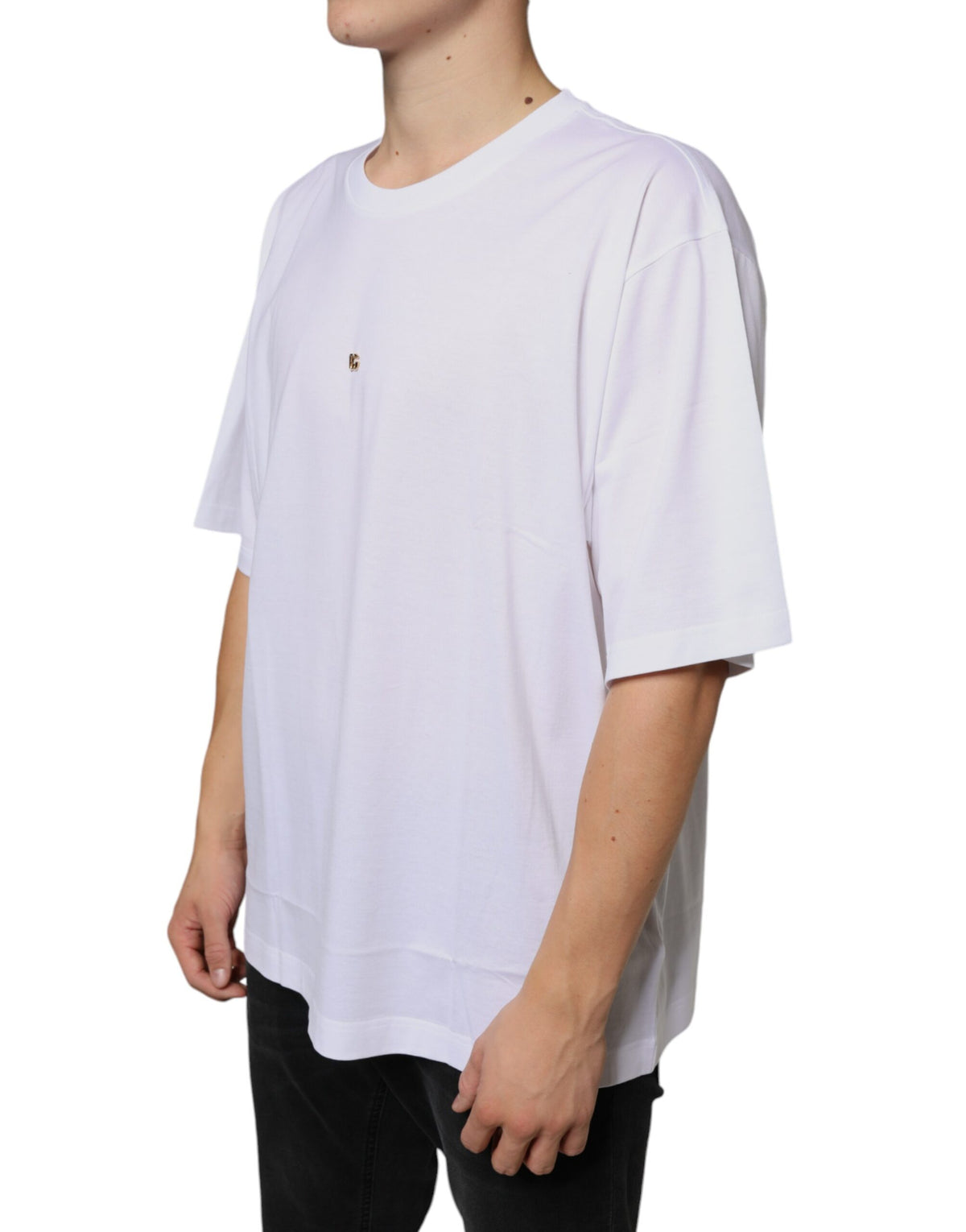 New Dolce & Gabbana White Metal DG Logo Cotton Short Sleeves T-shirt