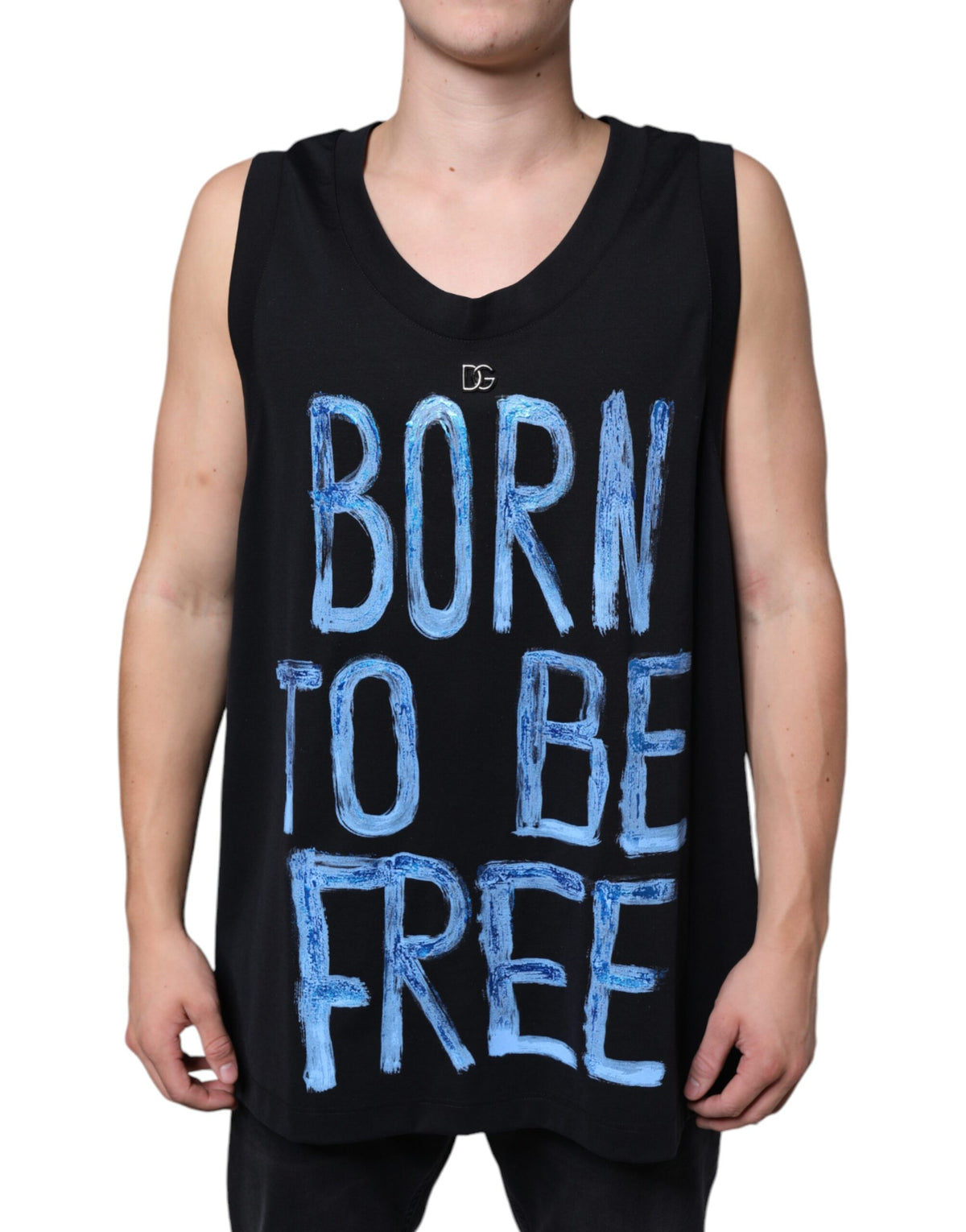 New Dolce & Gabbana Black Cotton Born To Be Free Sleeveless T-shirt