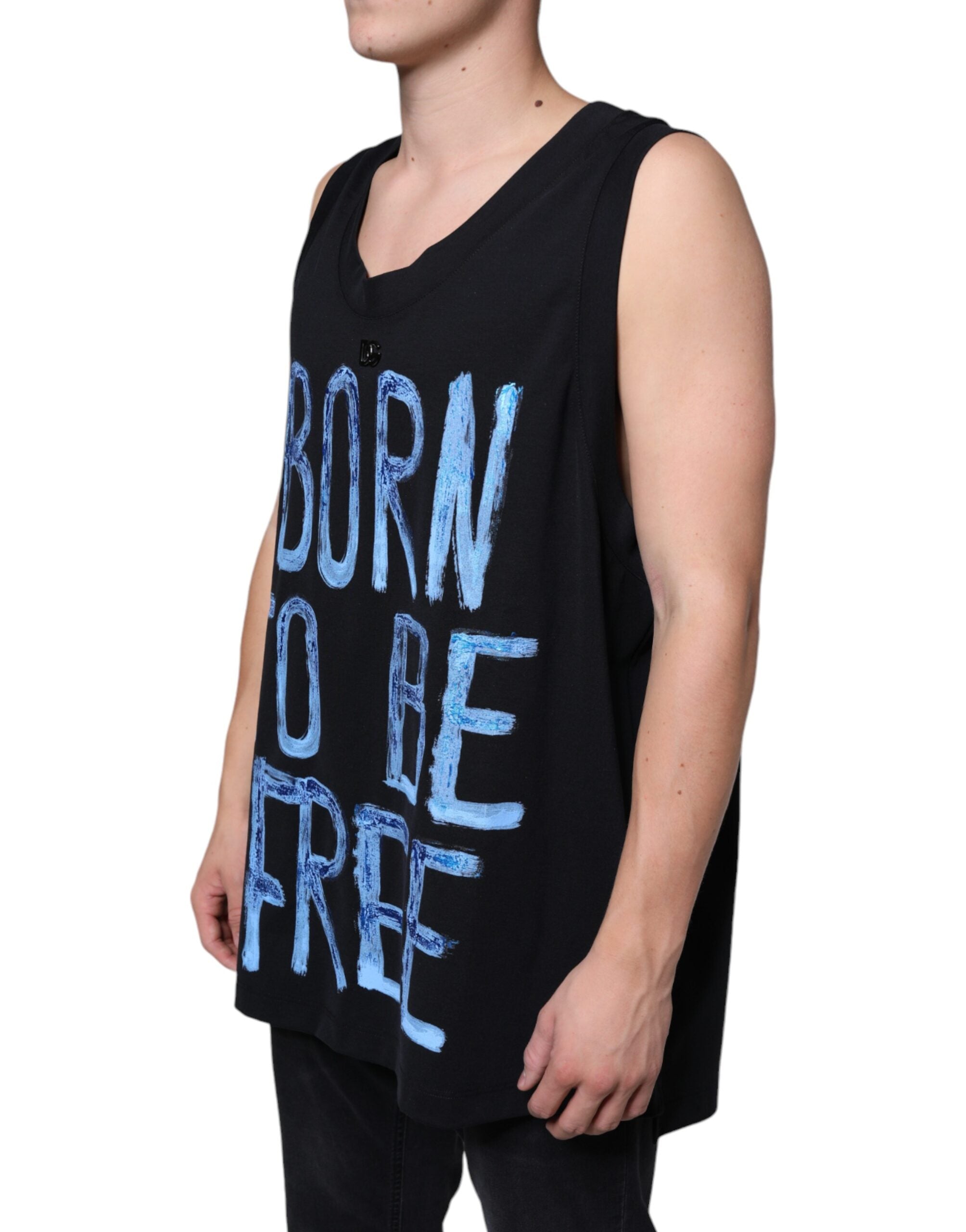 New Dolce & Gabbana Black Cotton Born To Be Free Sleeveless T-shirt