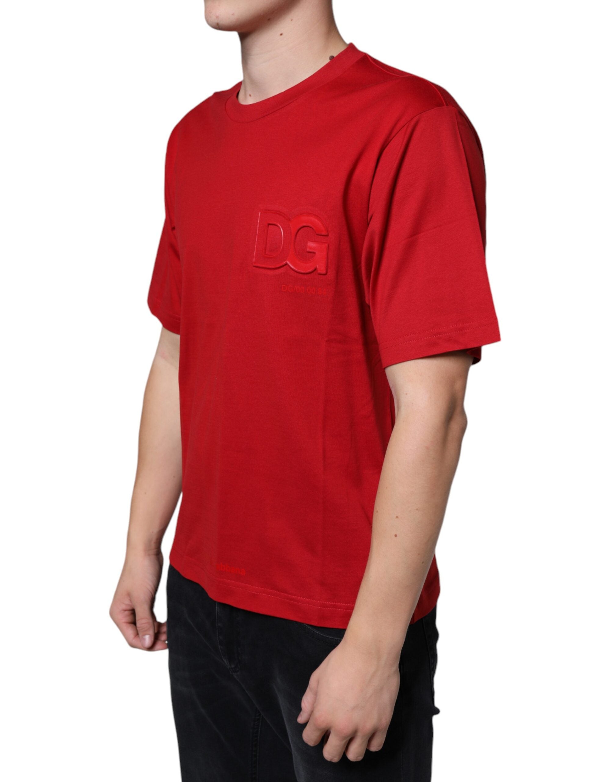 New Dolce & Gabbana Red Cotton DG Logo Print Crew Neck T-shirt