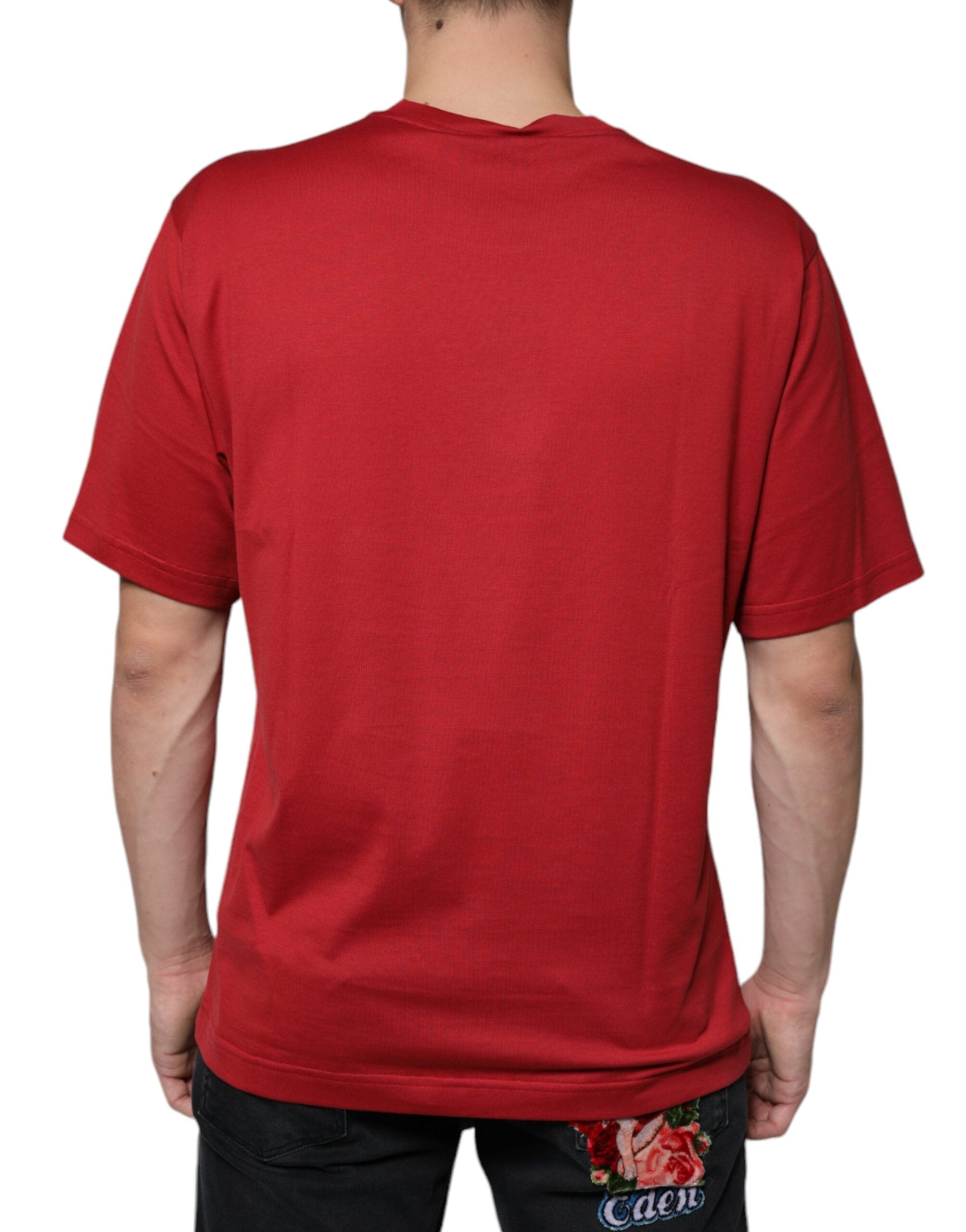 New Dolce & Gabbana Red Cotton DG Logo Print Crew Neck T-shirt
