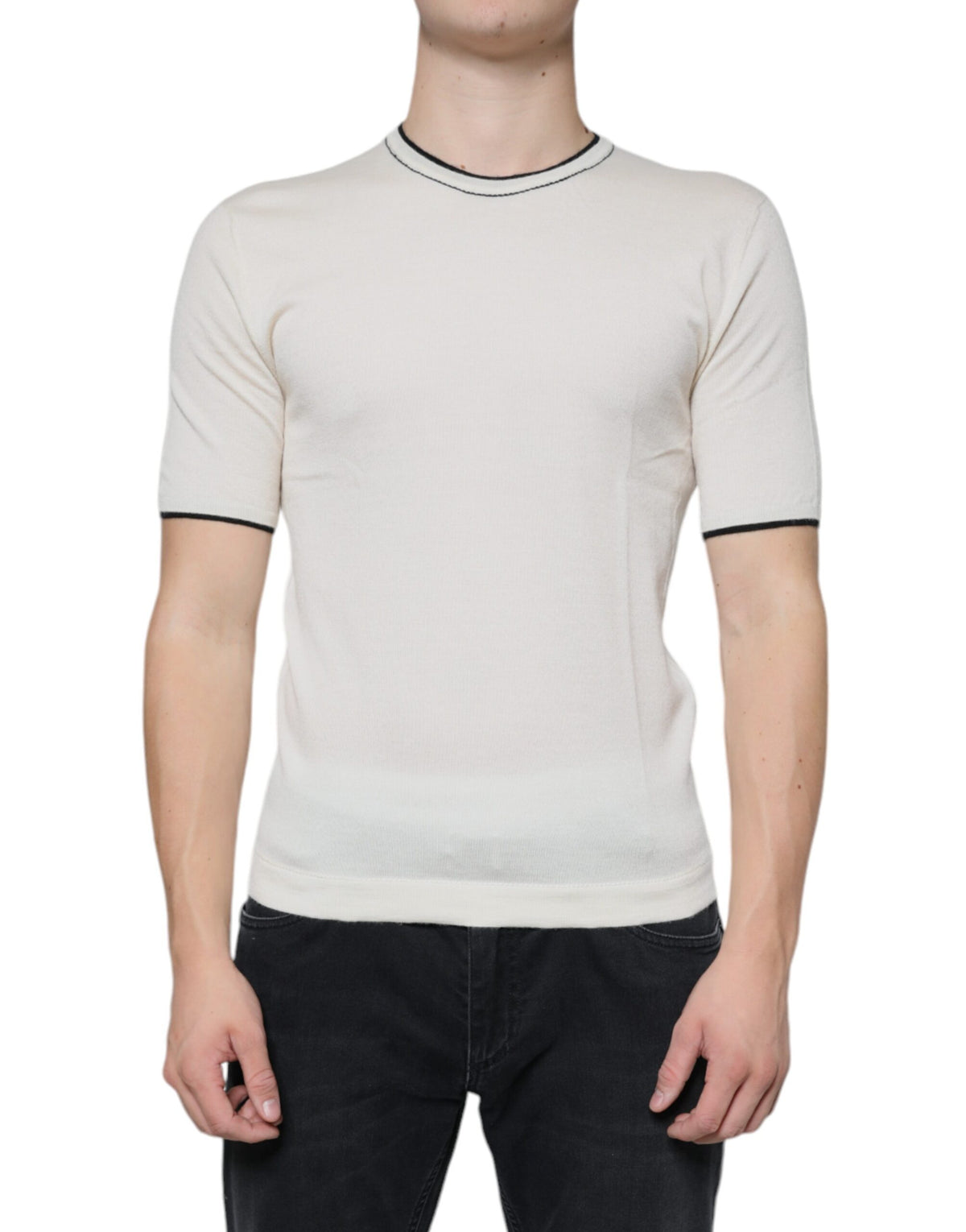New Dolce & Gabbana Off White Cashmere Short Sleeves T-shirt