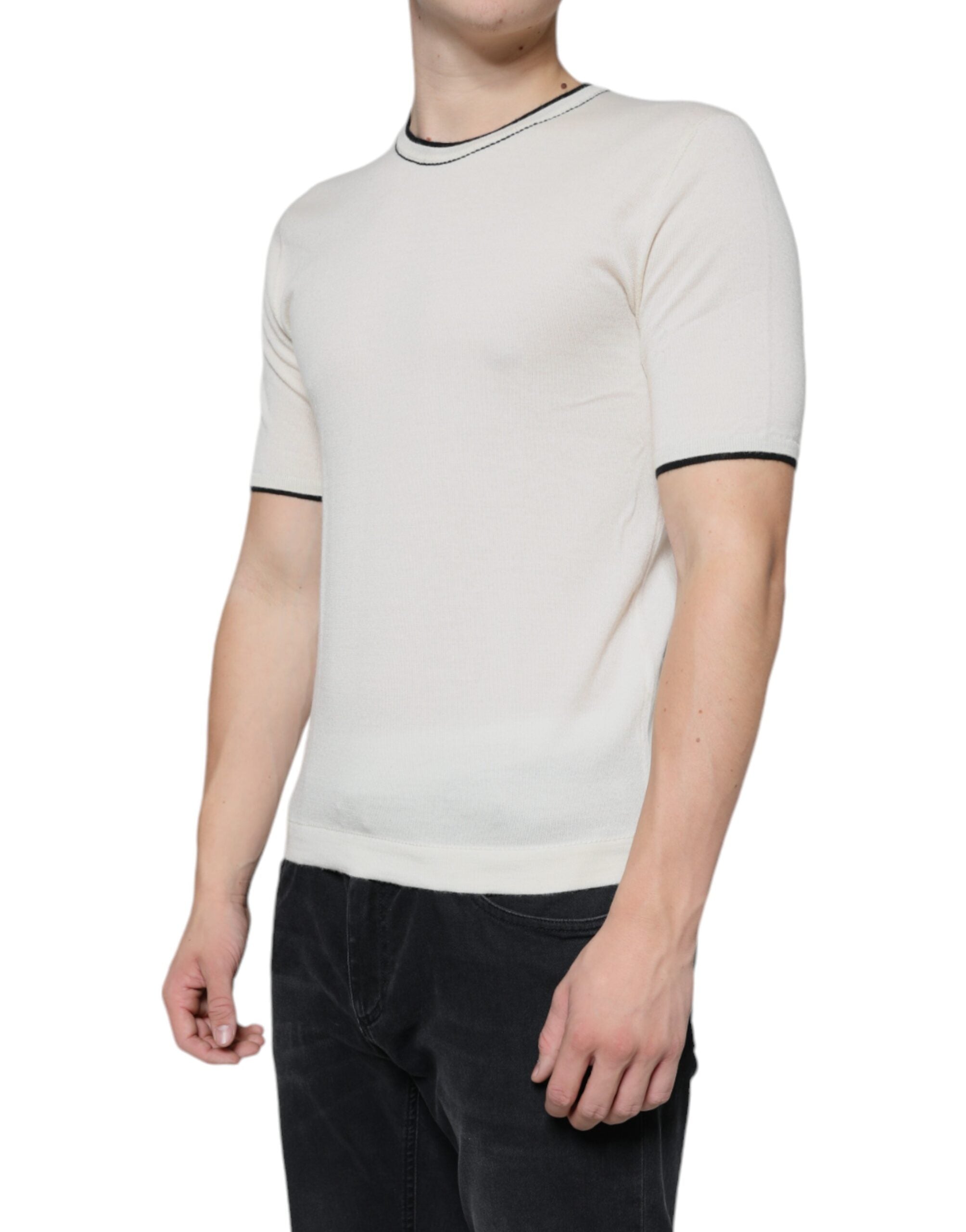 New Dolce & Gabbana Off White Cashmere Short Sleeves T-shirt