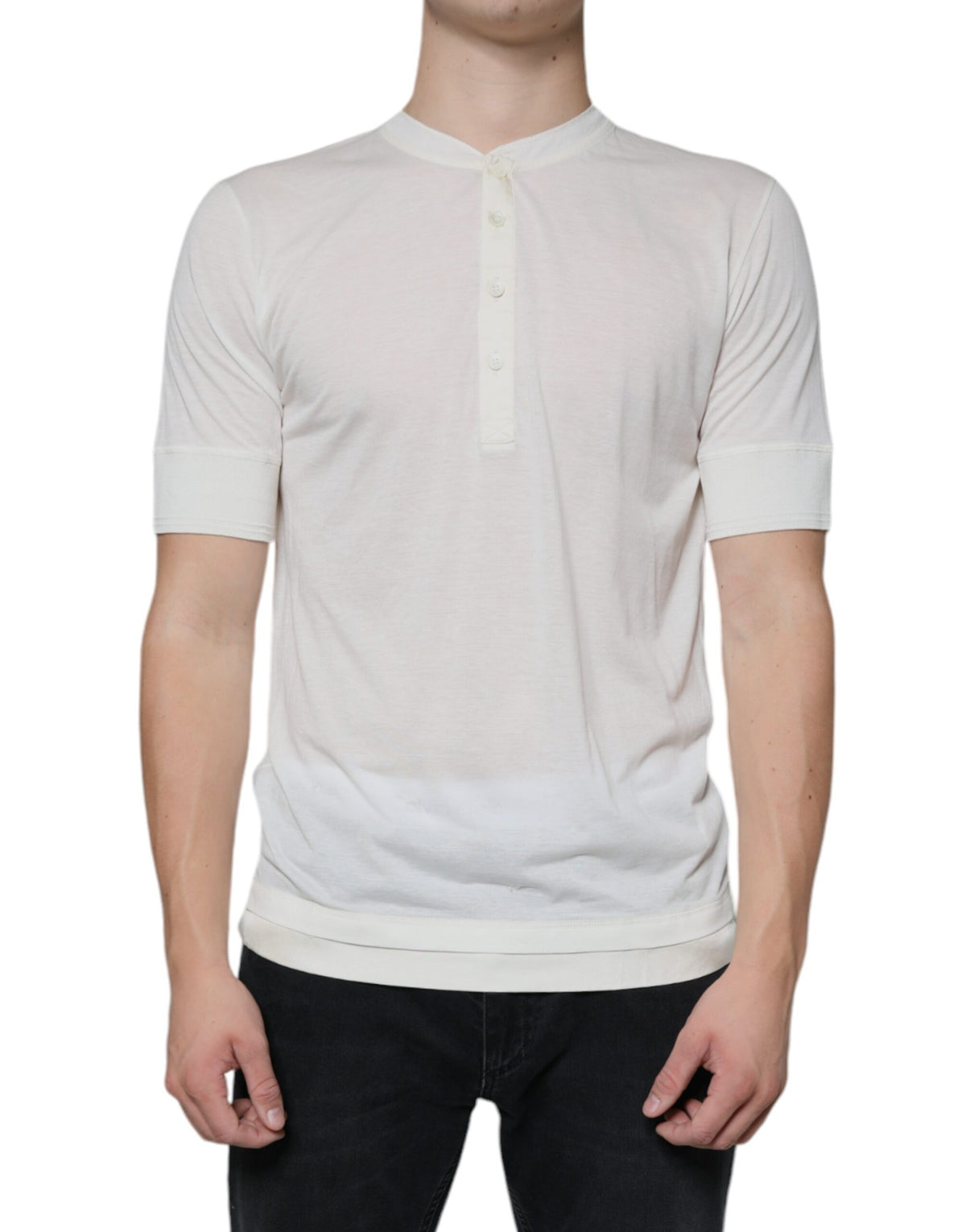 New Dolce & Gabbana Off White Cotton Short Sleeves T-shirt