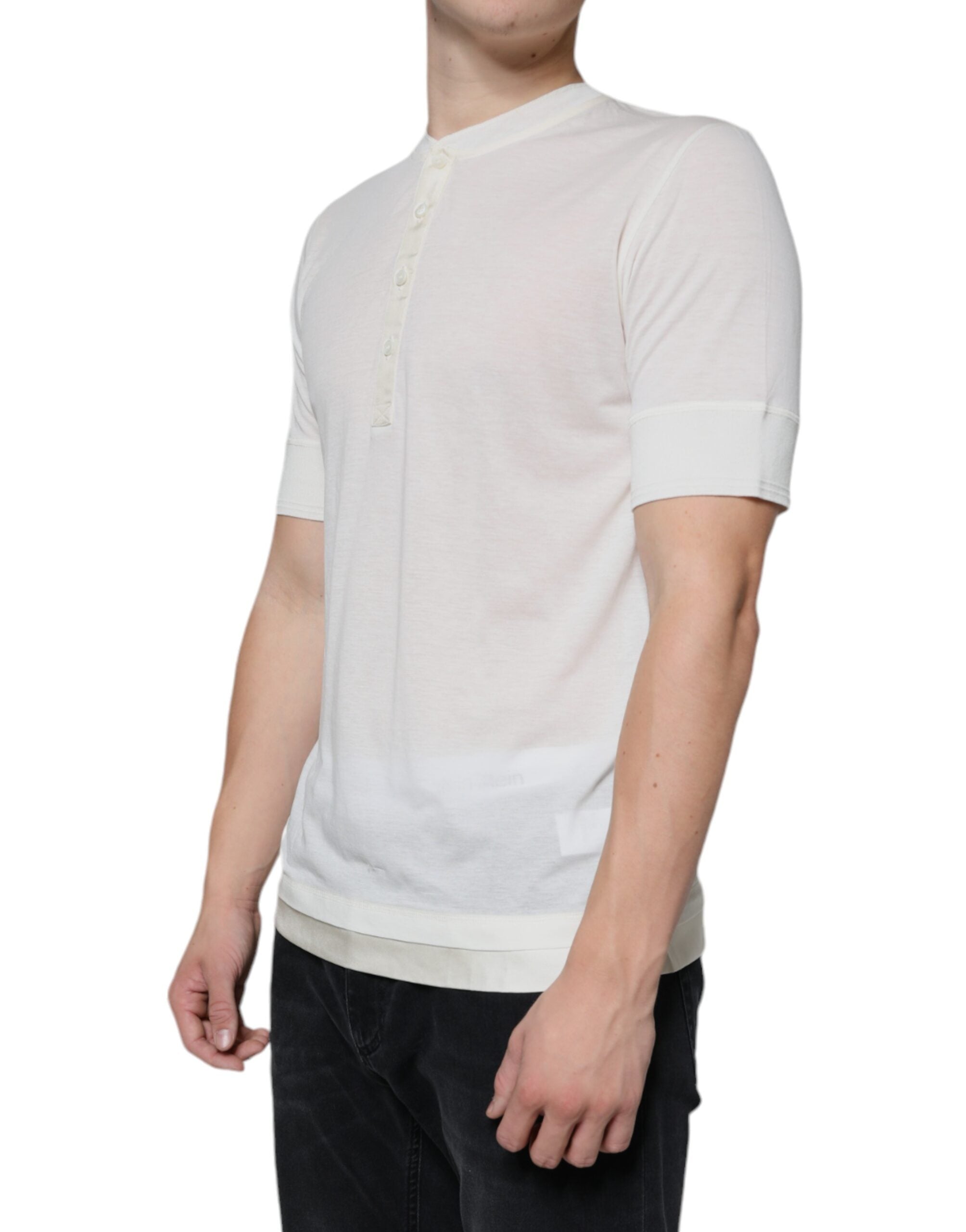 New Dolce & Gabbana Off White Cotton Short Sleeves T-shirt