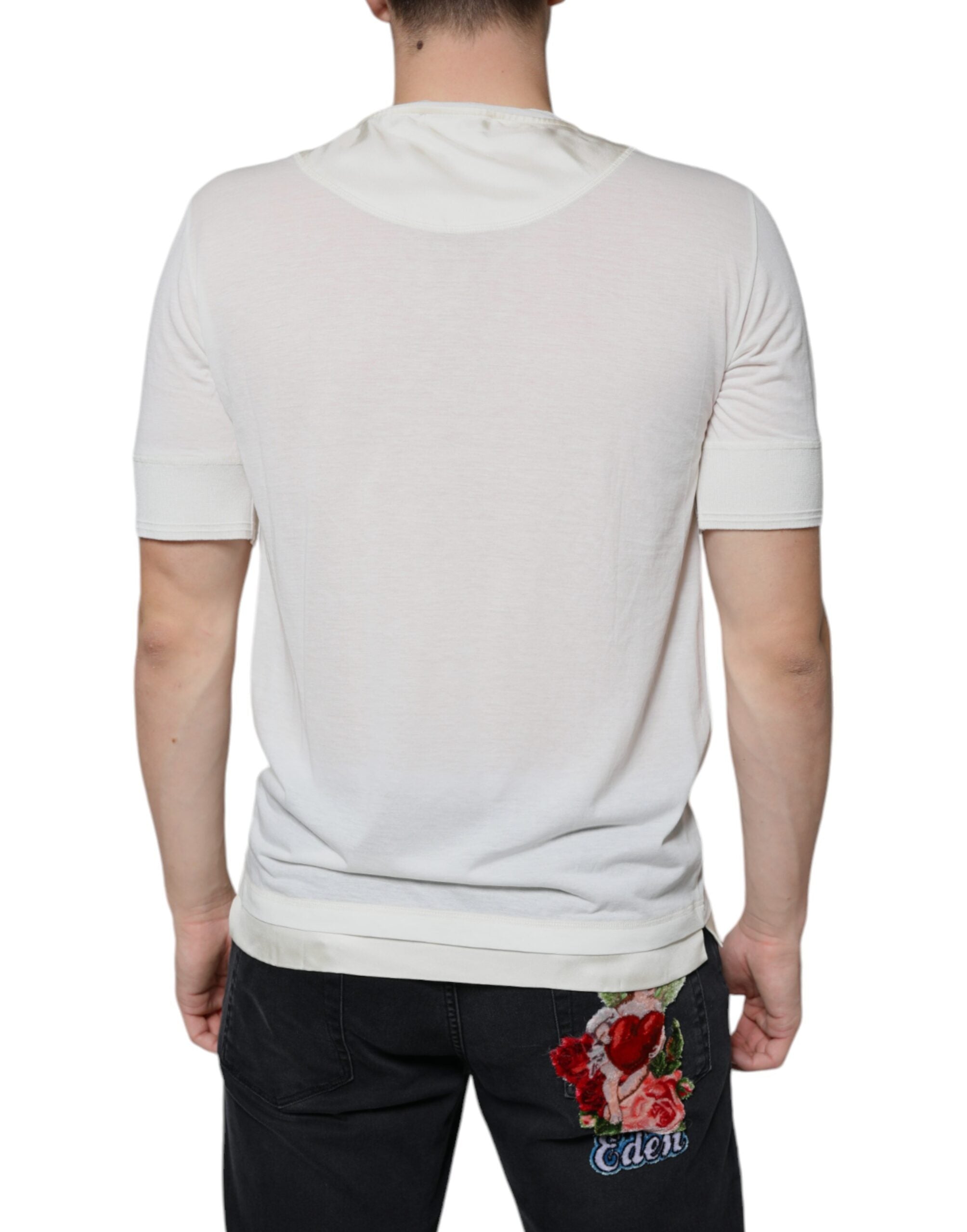 New Dolce & Gabbana Off White Cotton Short Sleeves T-shirt