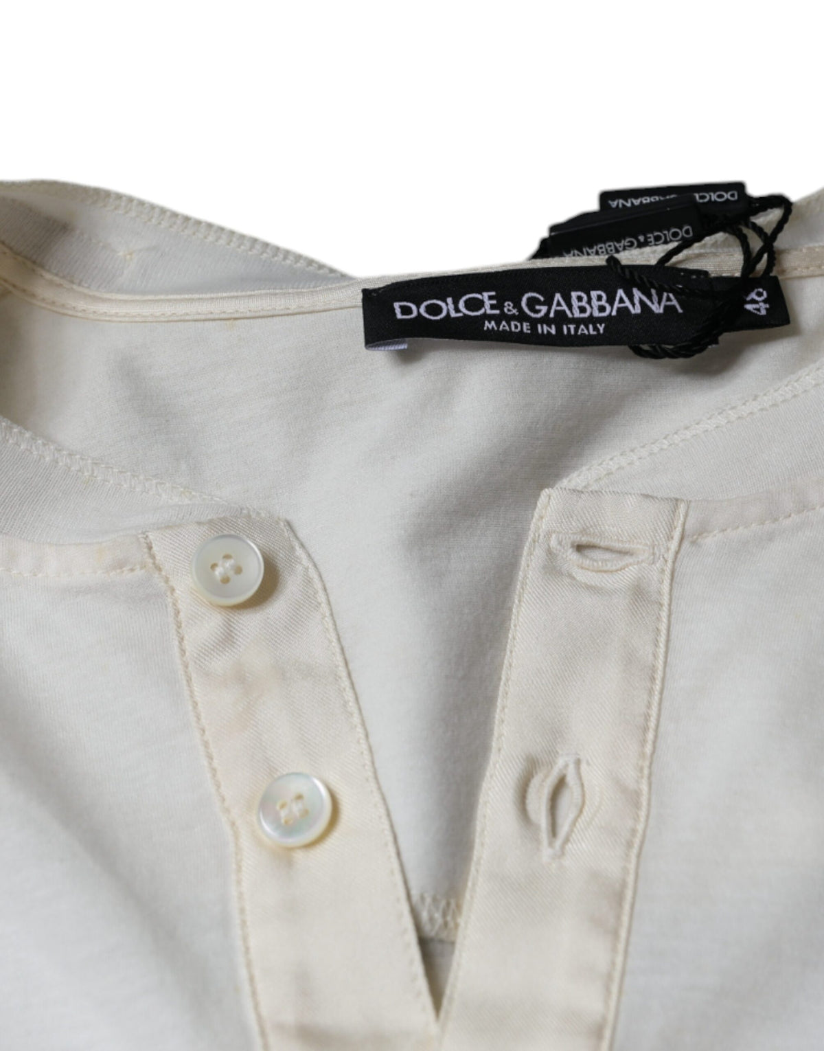 New Dolce & Gabbana Off White Cotton Short Sleeves T-shirt