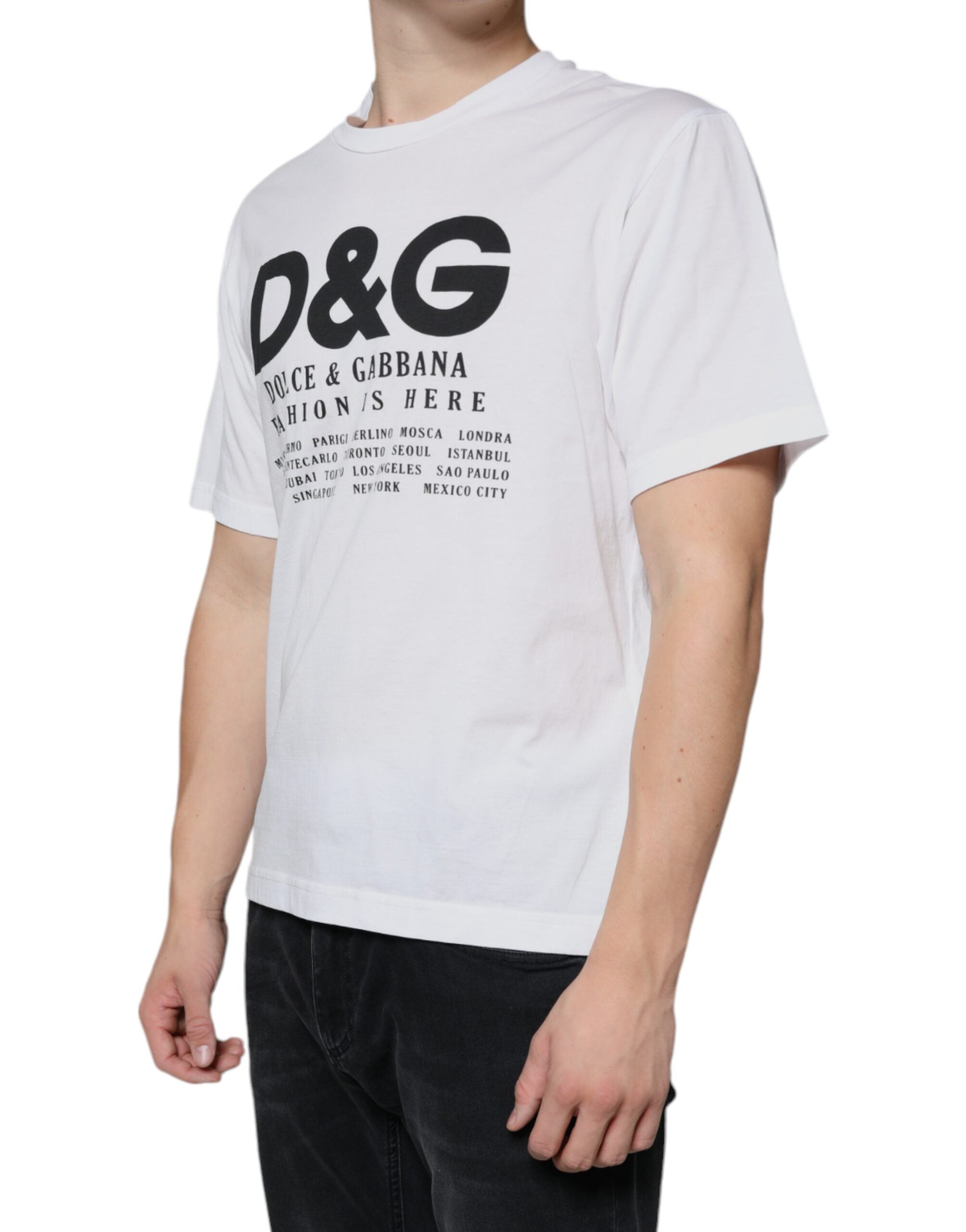 New Dolce & Gabbana White Cotton DG Logo Print Casual T-shirt