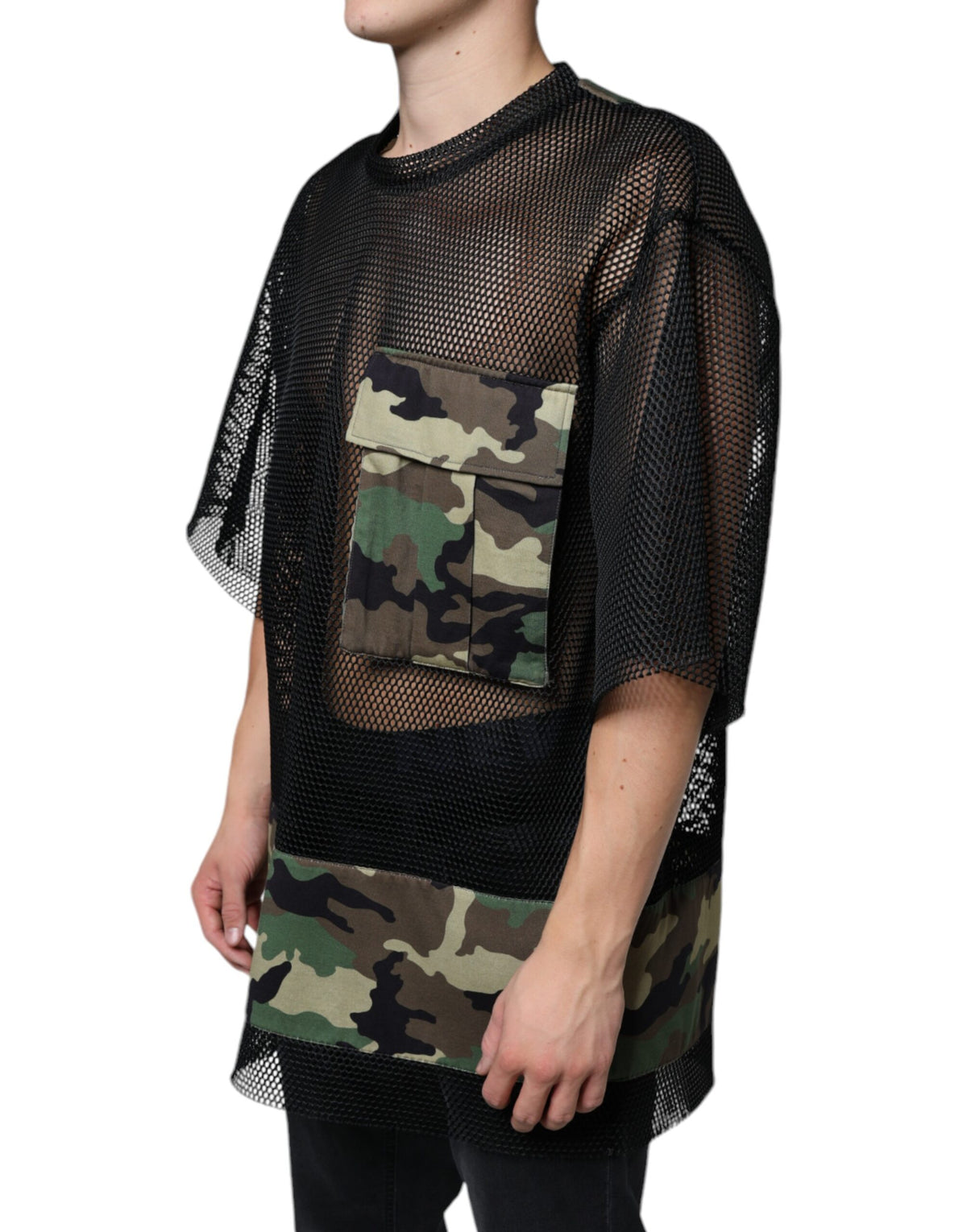 New Dolce & Gabbana Black Mesh Camouflage Short Sleeves T-shirt