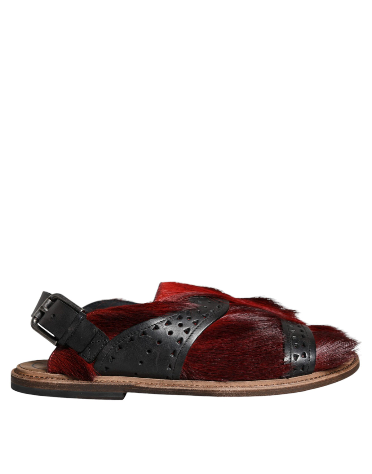 New Dolce & Gabbana Black Red Gazelle Hair Leather Sandals Shoes