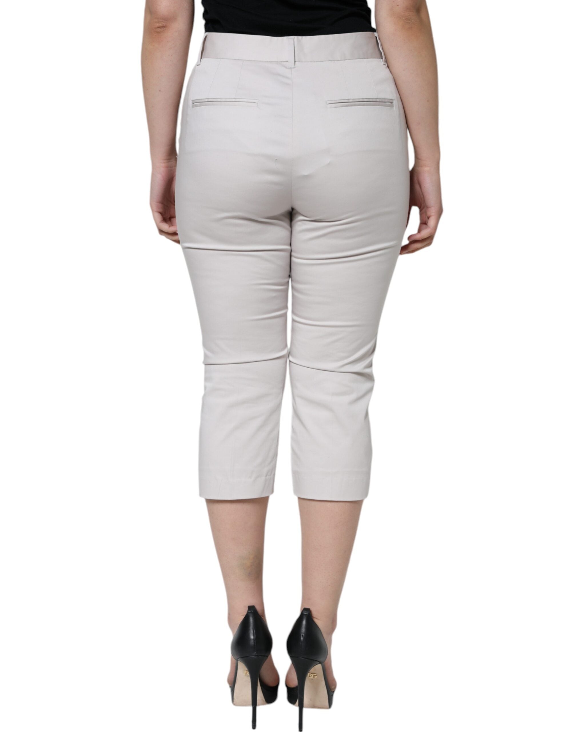 New Dolce & Gabbana White Cotton Mid Waist Cropped Skinny Pants