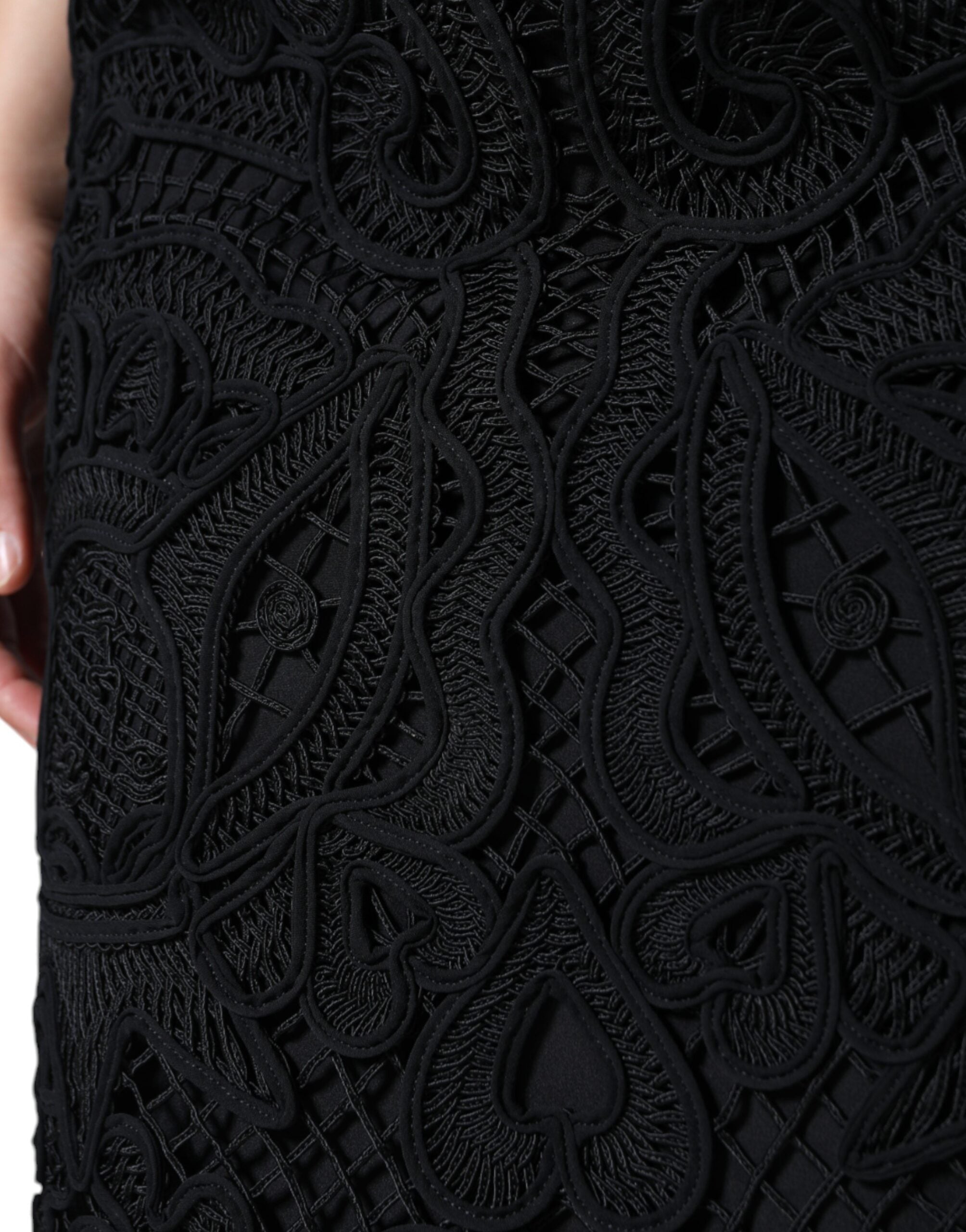 New Dolce & Gabbana Black Floral Lace High Waist Pencil Cut Skirt