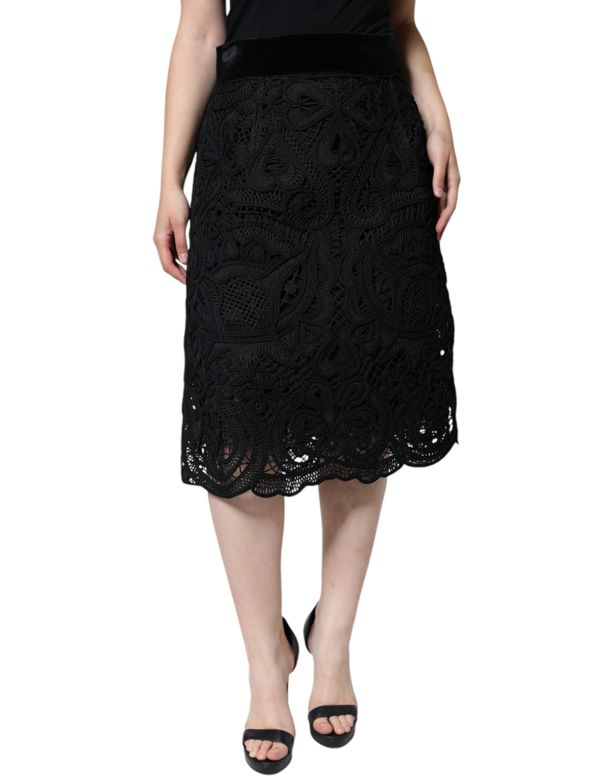 New Dolce & Gabbana Black Floral Lace High Waist Pencil Cut Skirt