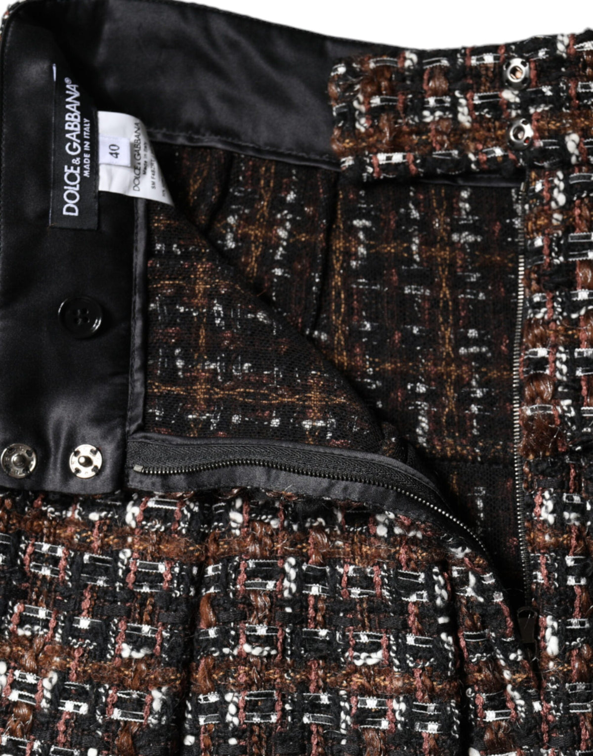 New Dolce & Gabbana High Waist Tartan Tweed A-line Mini Skirt