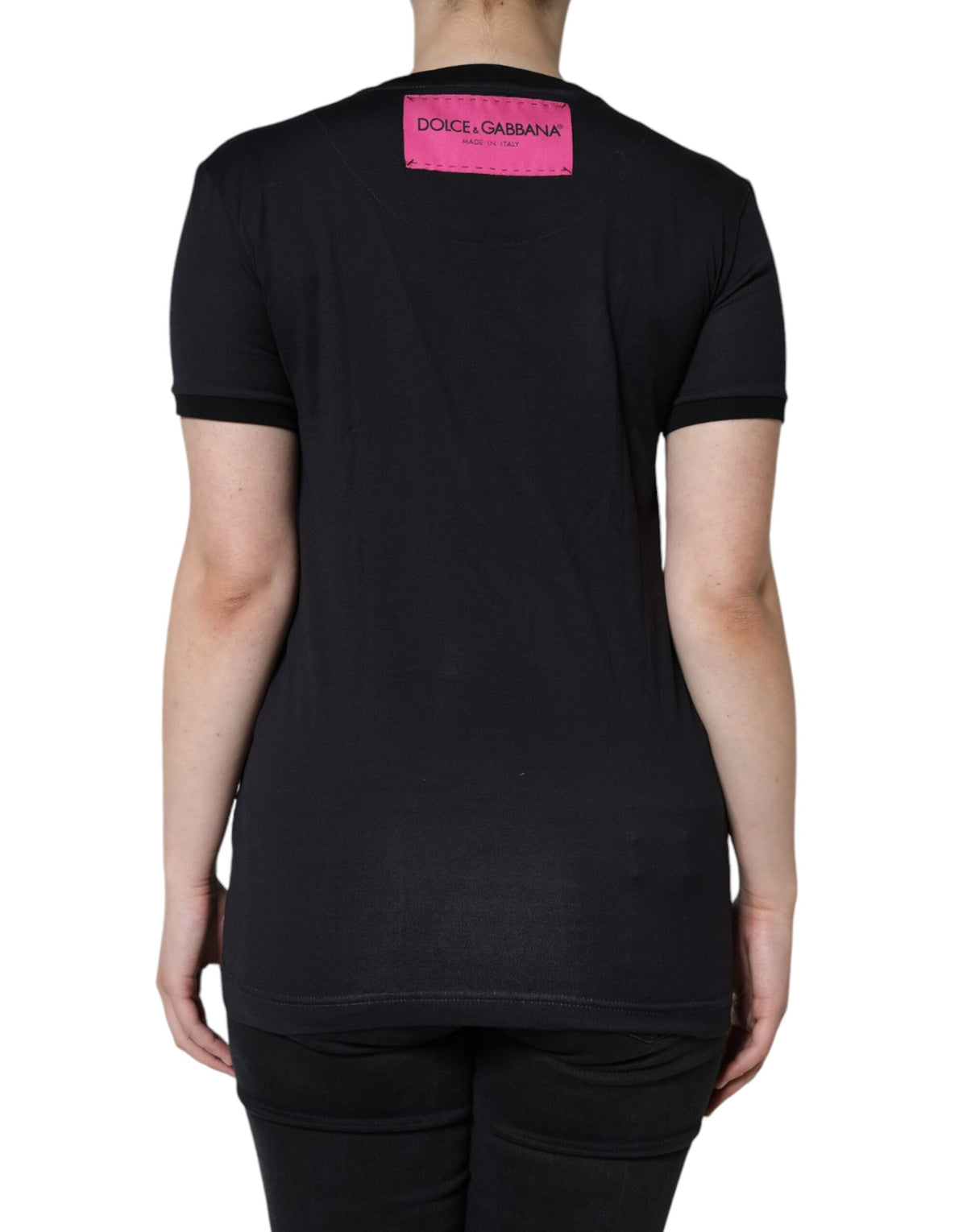 New Dolce & Gabbana Black Cotton Logo Print Round Neck T-shirt