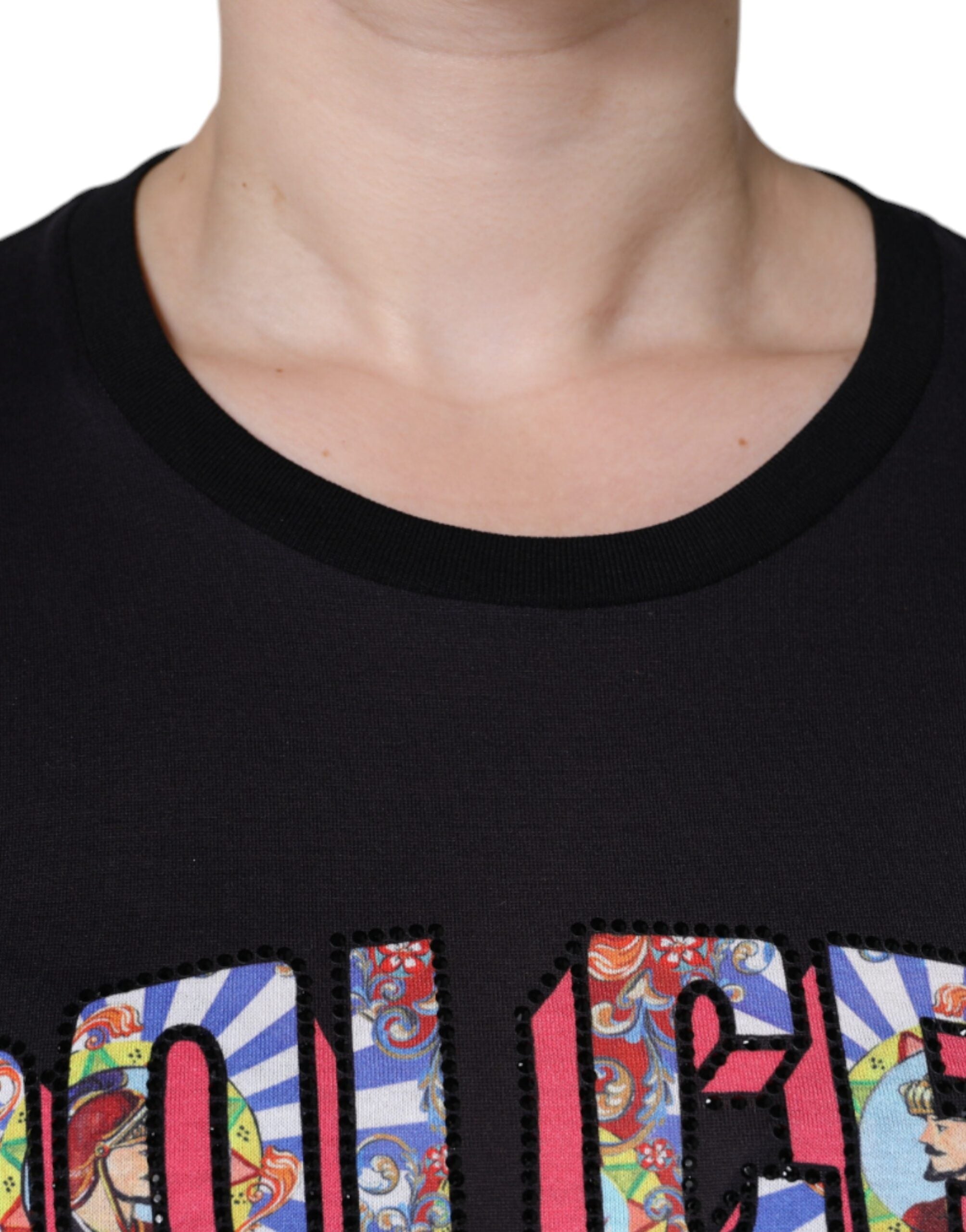 New Dolce & Gabbana Black Cotton Logo Print Round Neck T-shirt
