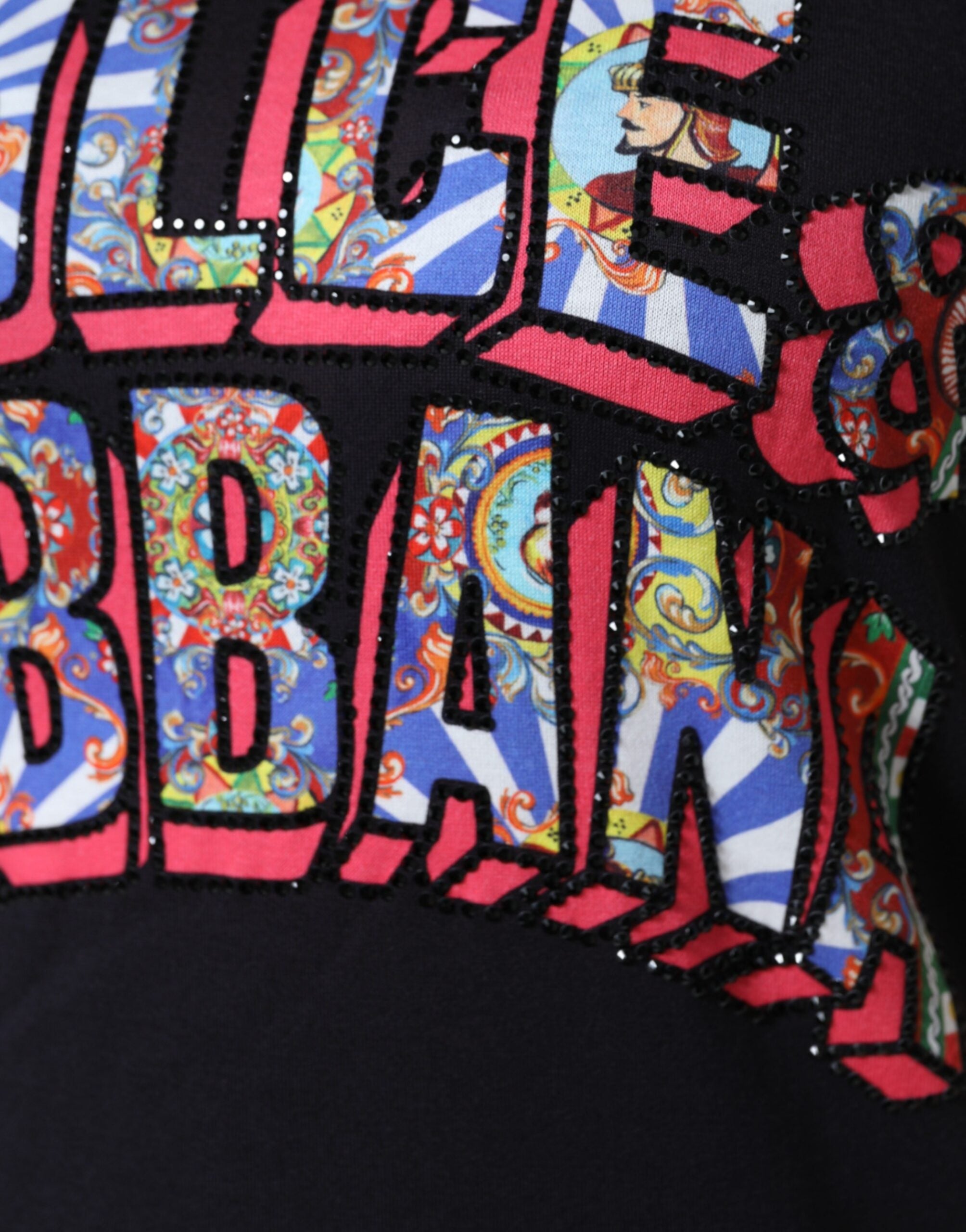 New Dolce & Gabbana Black Cotton Logo Print Round Neck T-shirt