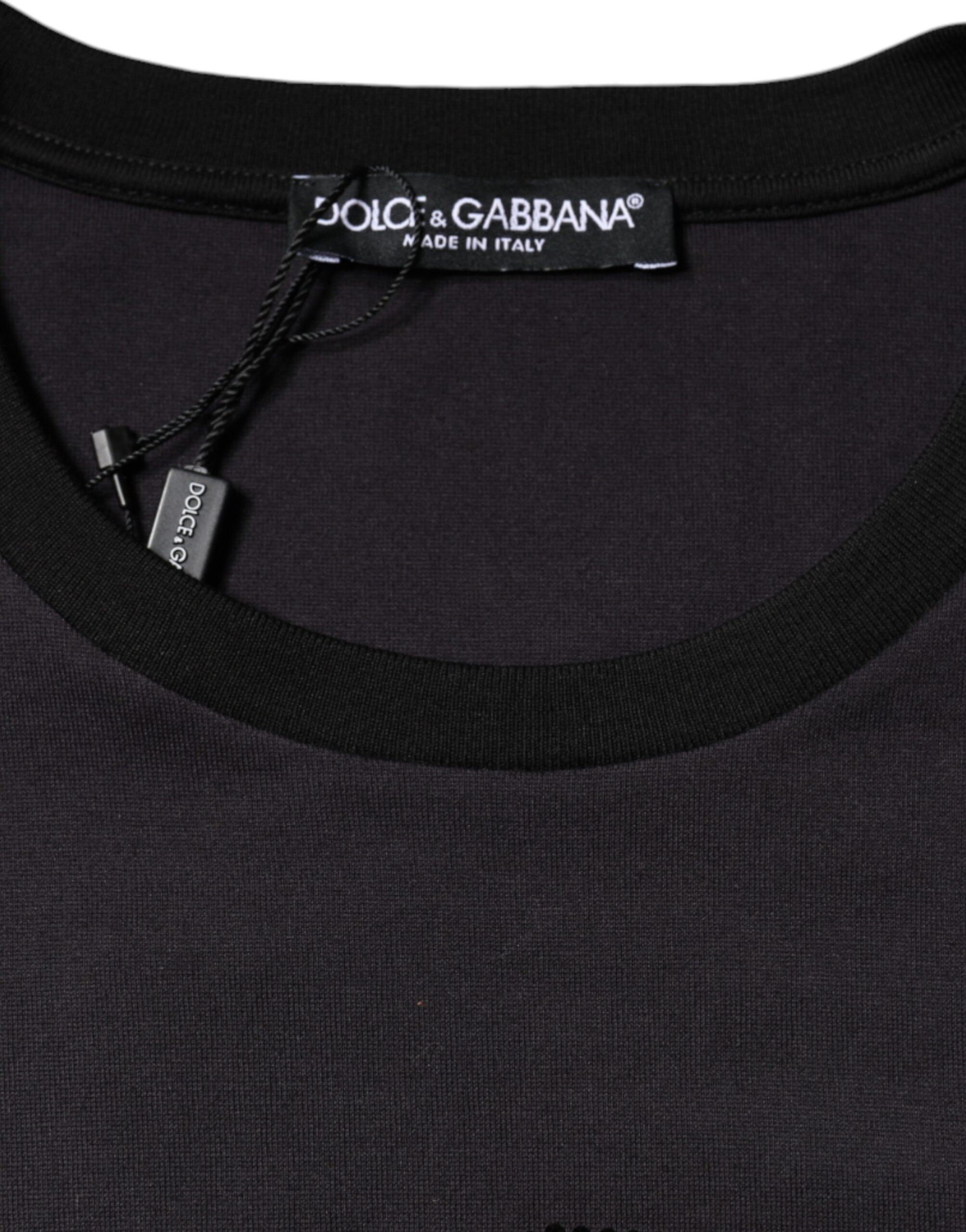 New Dolce & Gabbana Black Cotton Logo Print Round Neck T-shirt