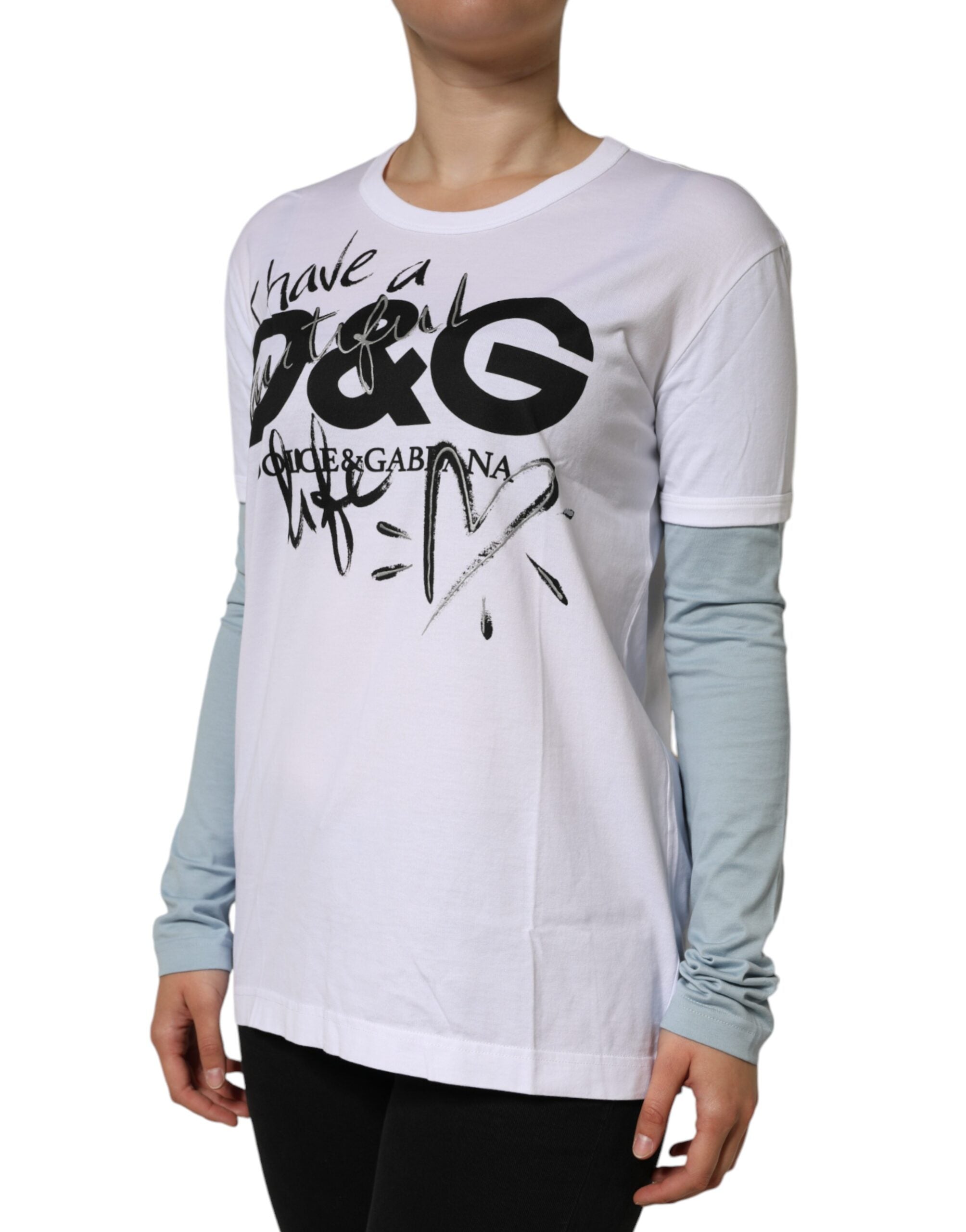 New Dolce & Gabbana White Cotton Logo Print Round Neck T-shirt