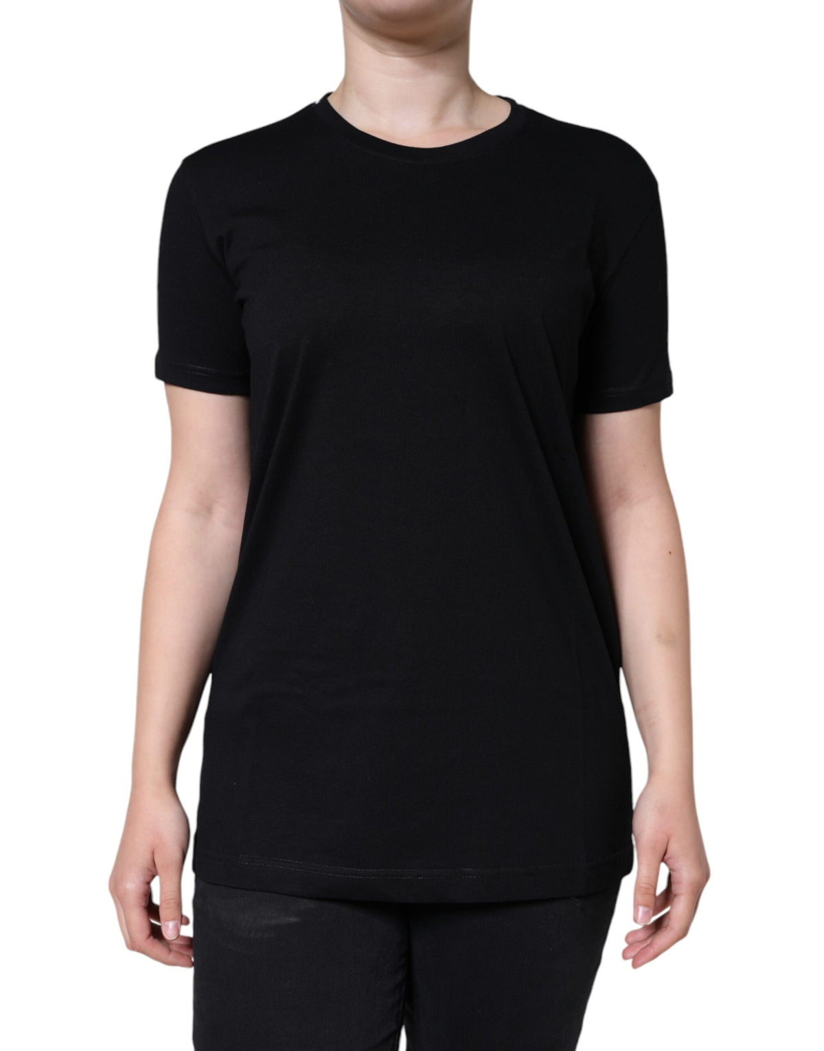 New Dolce & Gabbana Black Cotton Crew Neck Short Sleeve T-shirt