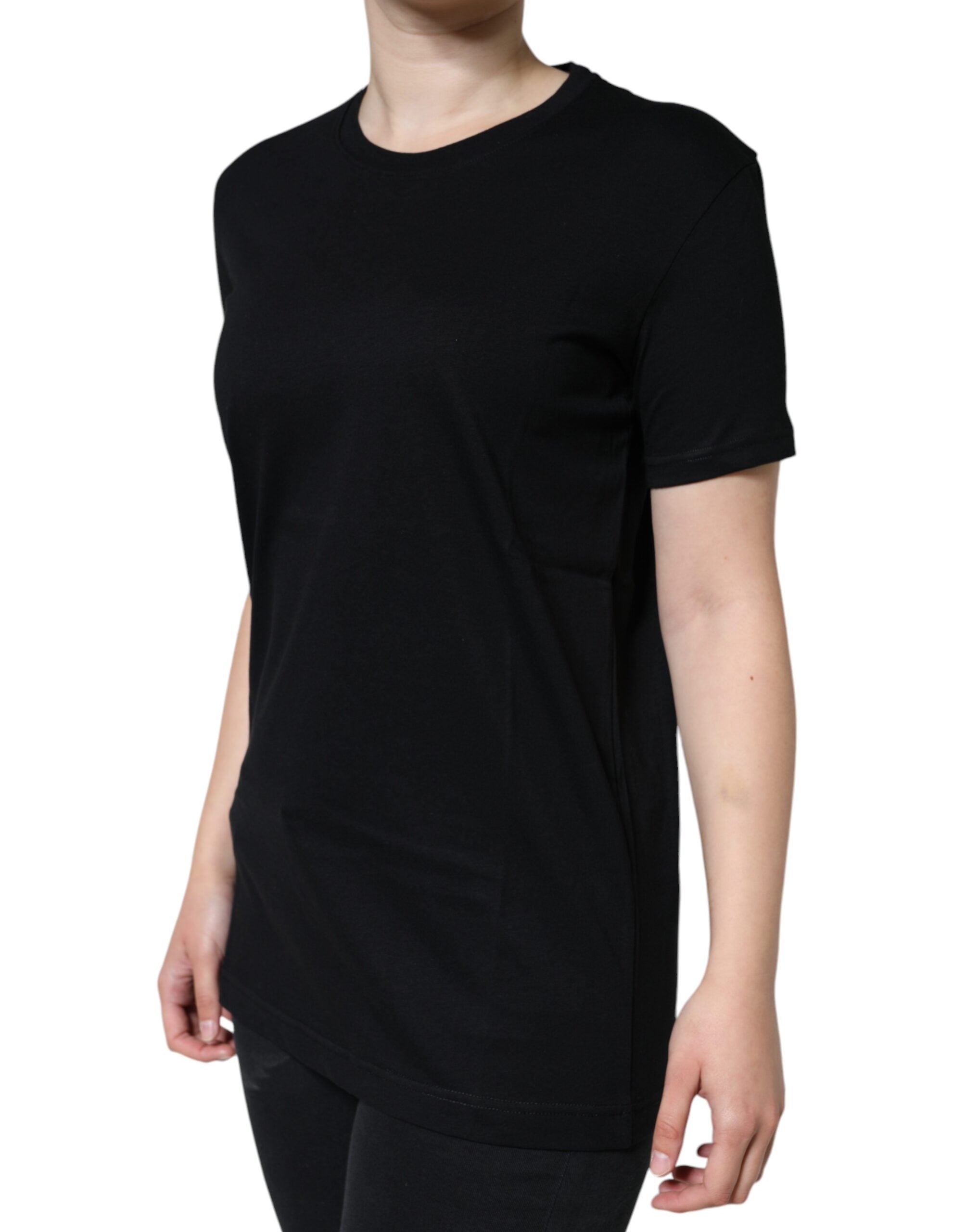 New Dolce & Gabbana Black Cotton Crew Neck Short Sleeve T-shirt
