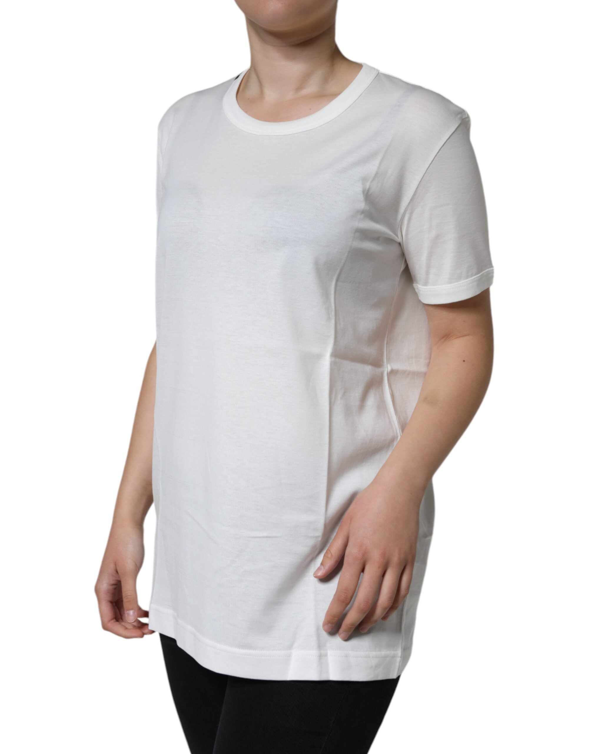 New Dolce & Gabbana White Cotton Crew Neck Short Sleeve T-shirt