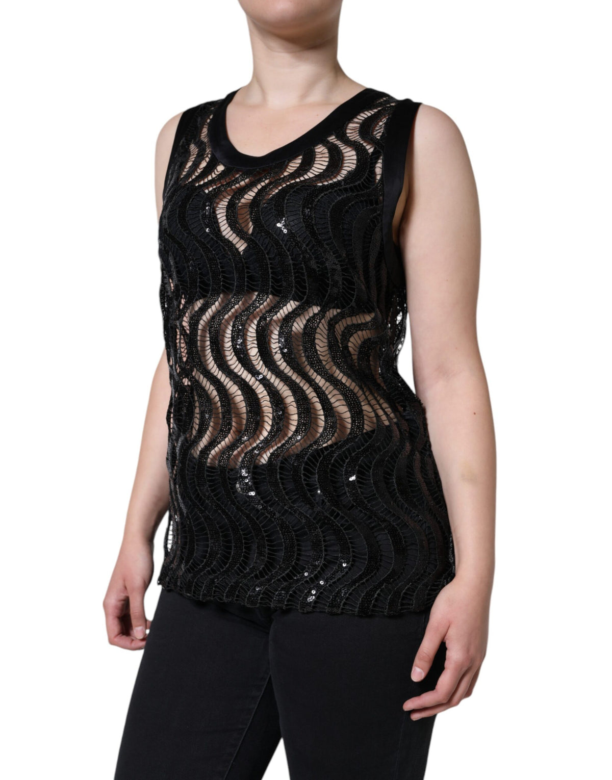 New Dolce & Gabbana Black Sequin Sleeveless Tank Blouse Top