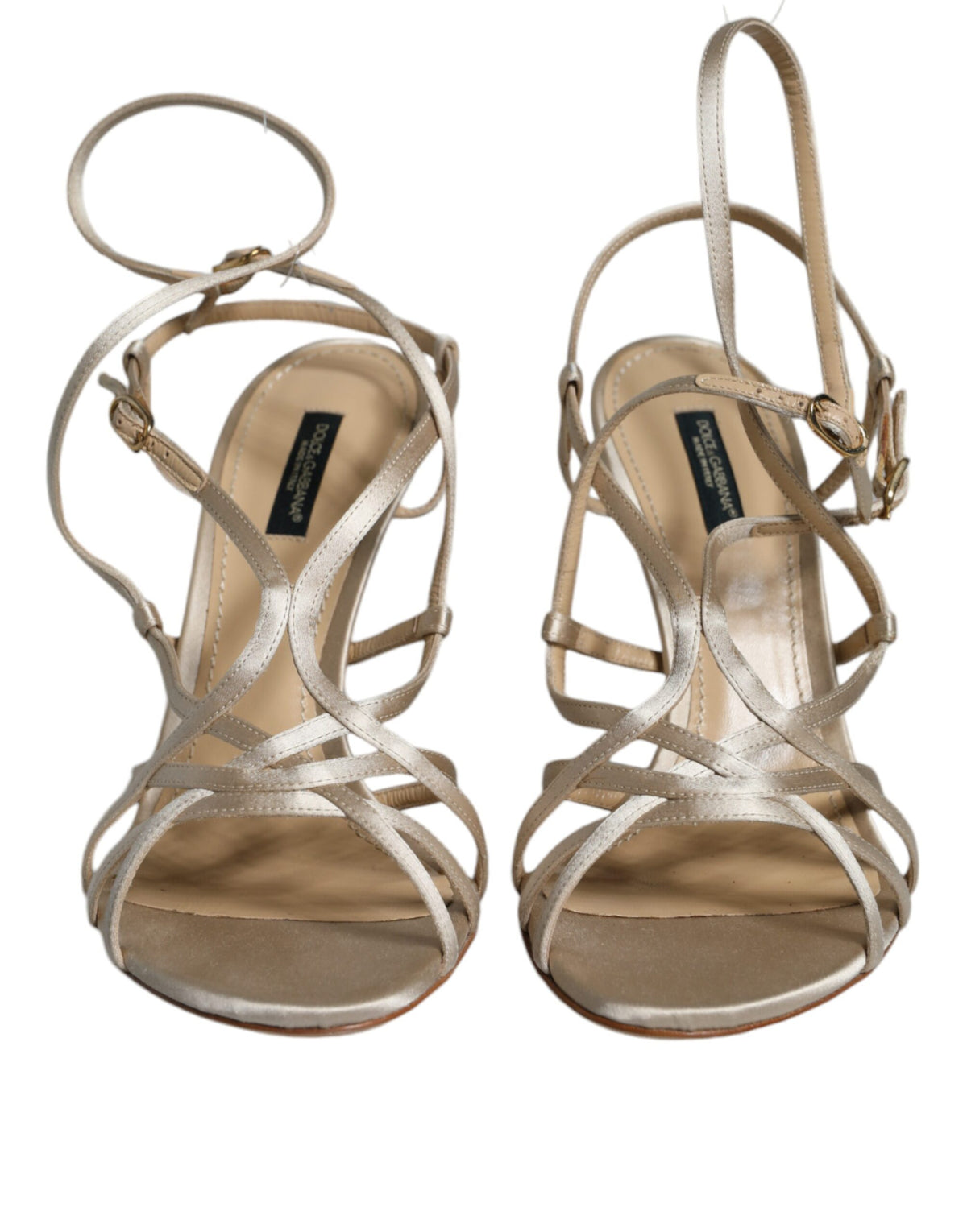 New Dolce & Gabbana Beige Leather Stiletto Heels Sandals Shoes