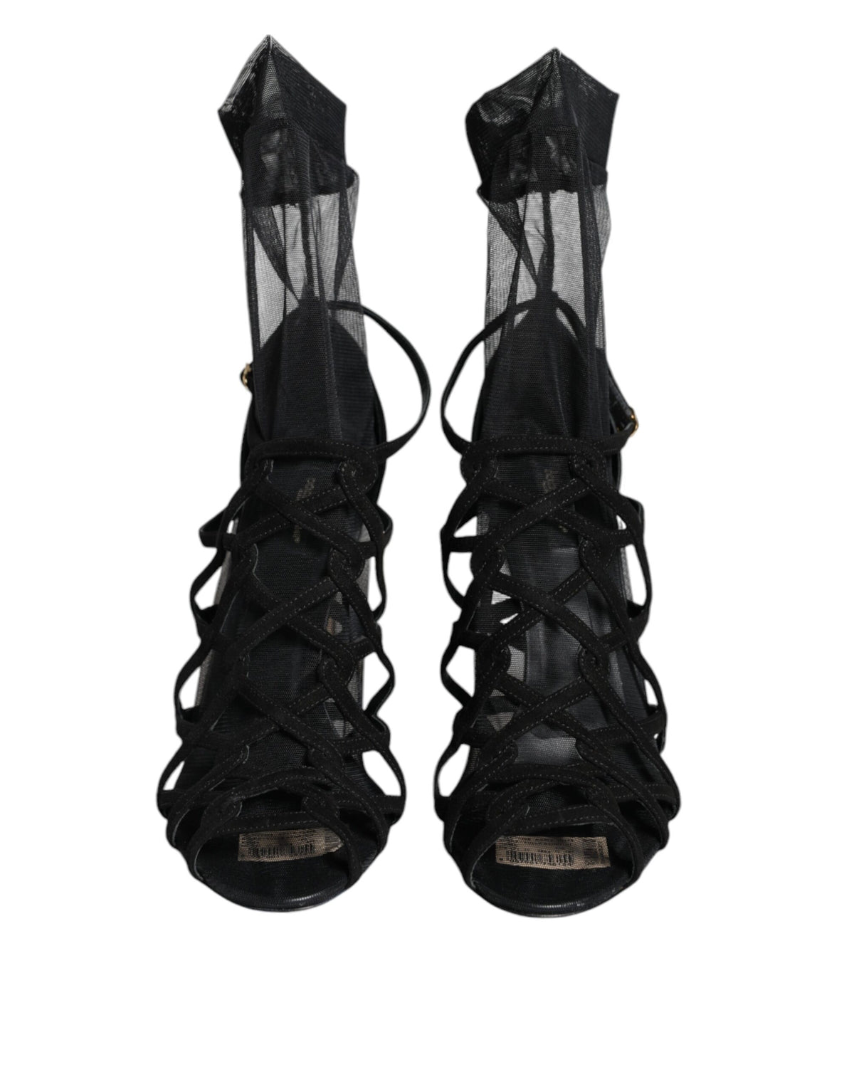New Dolce & Gabbana Black Tulle Stretch Heels Sandals Shoes