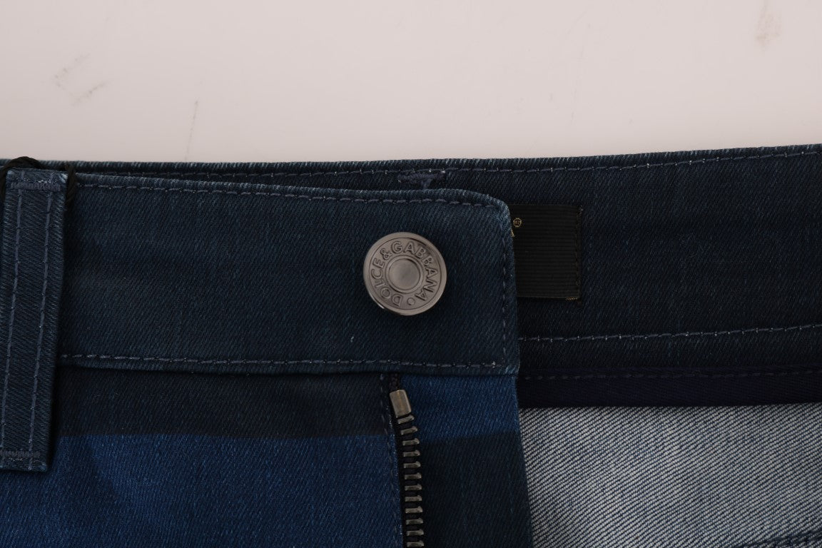 Dolce & Gabbana Blue Short striped Mini Denim Skirt - PreLoved & Luxe