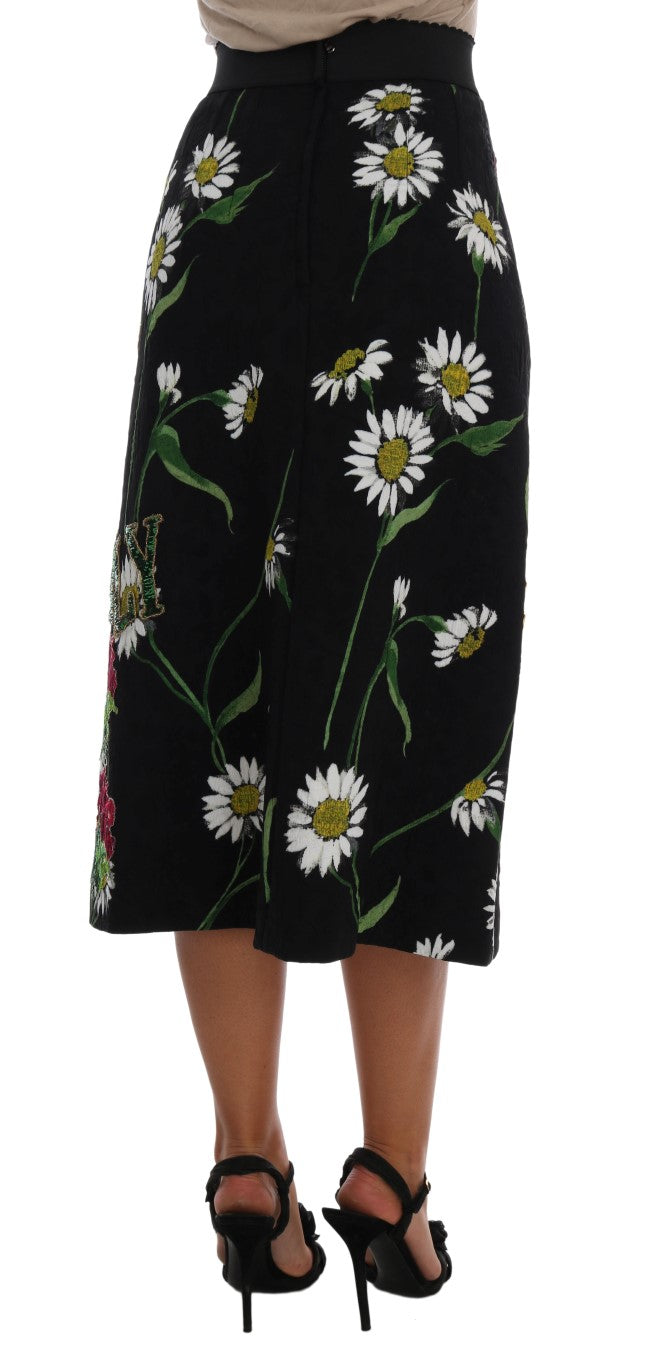 Dolce & Gabbana Black Embellished Daisy Brocade Skirt - PreLoved & Luxe