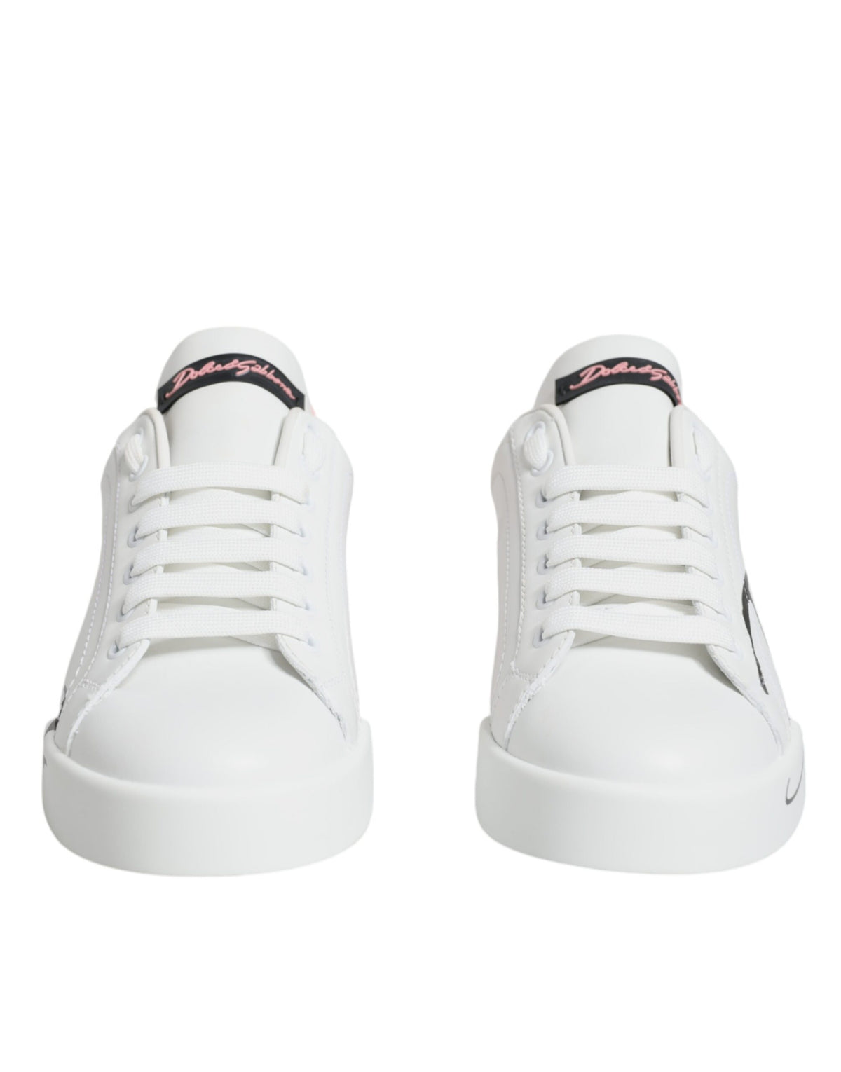 New Dolce & Gabbana White Pink Portofino Low Top Sneakers Shoes