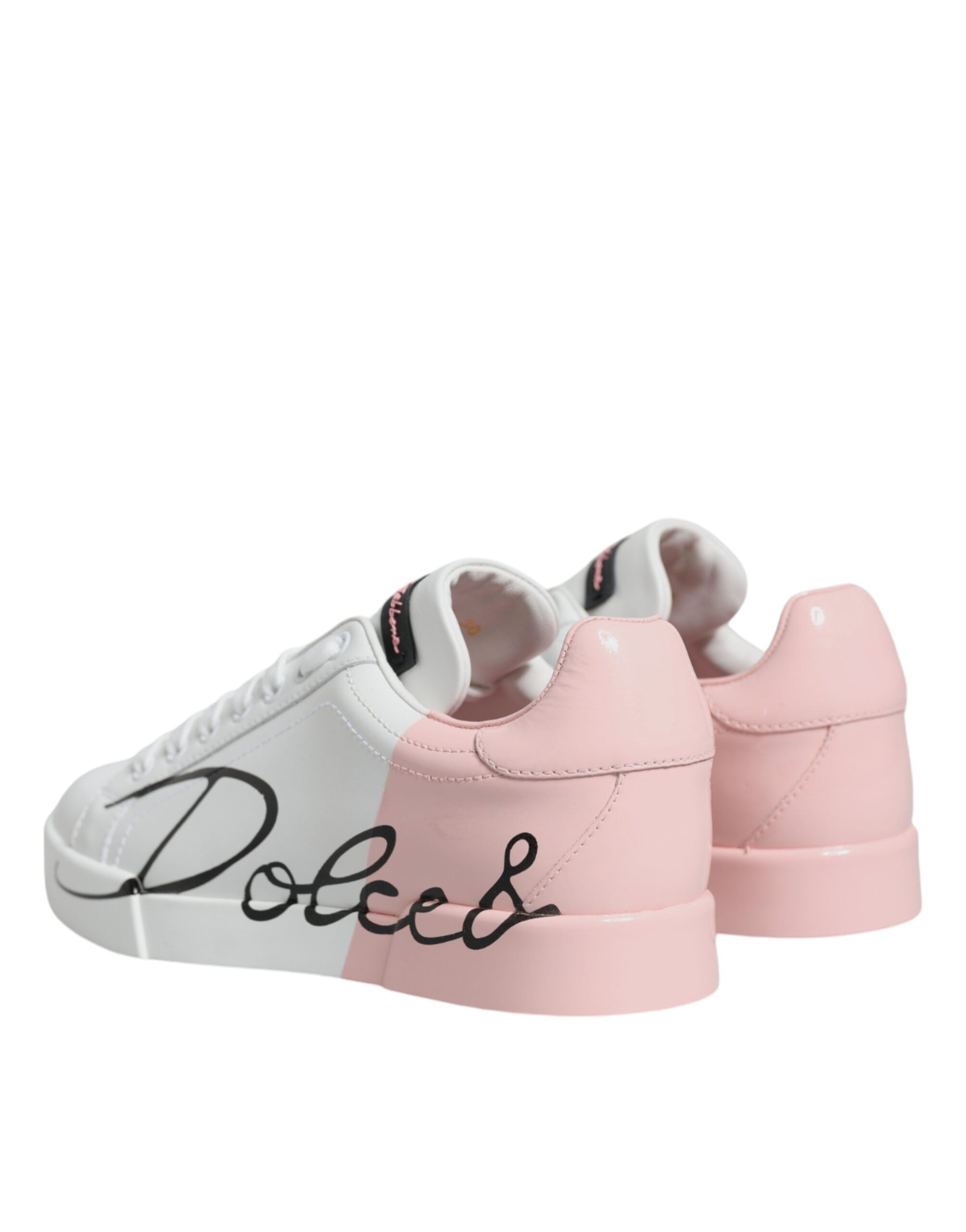 New Dolce & Gabbana White Pink Portofino Low Top Sneakers Shoes