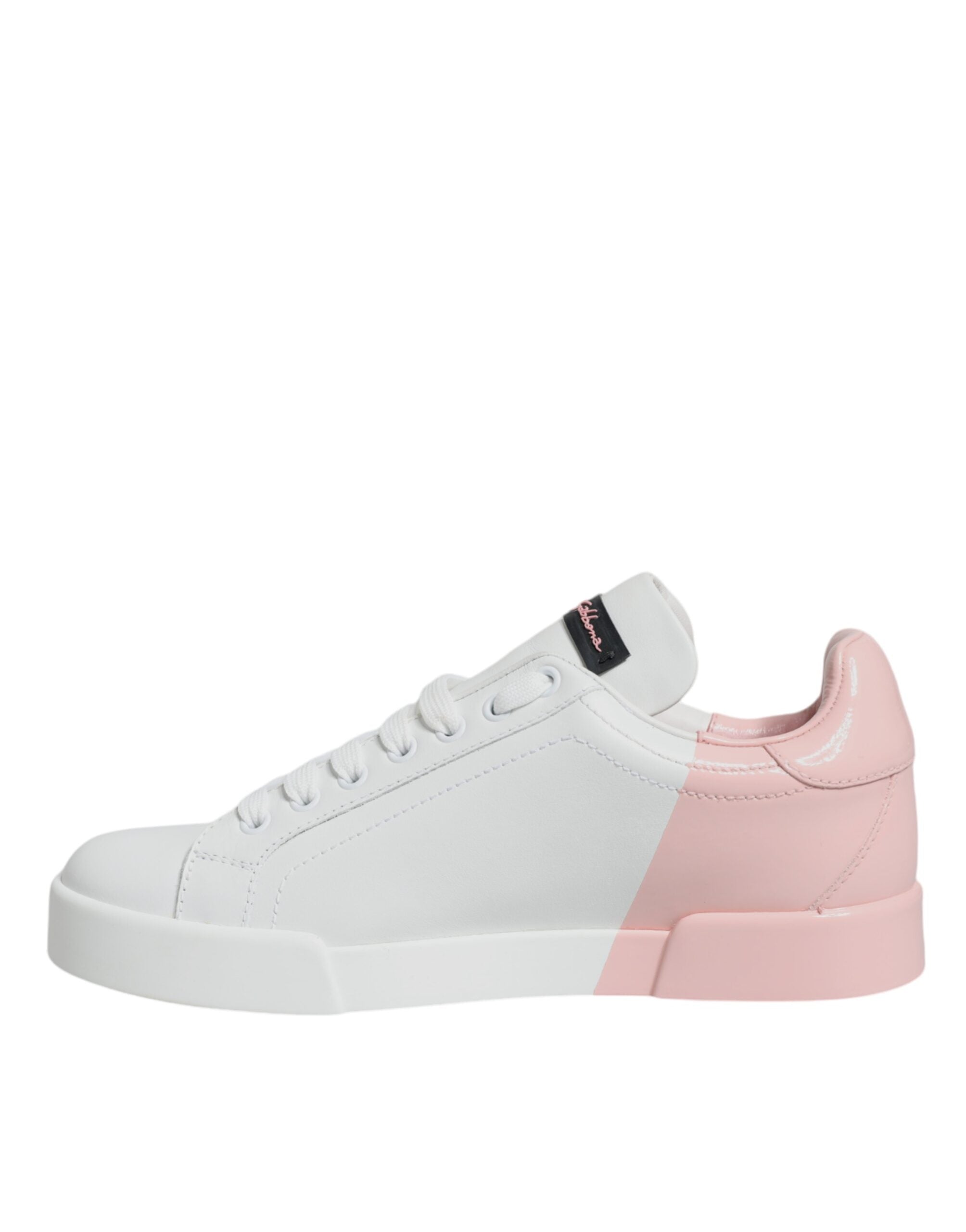 New Dolce & Gabbana White Pink Portofino Low Top Sneakers Shoes