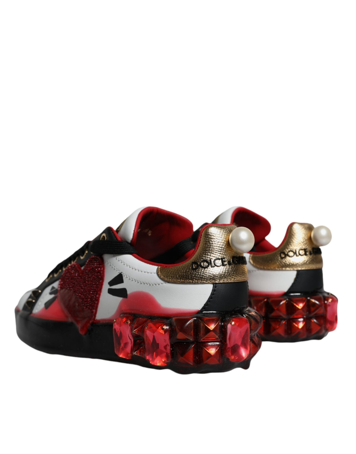 New Dolce & Gabbana White Red Crystals Leather Portofino Sneakers Shoes