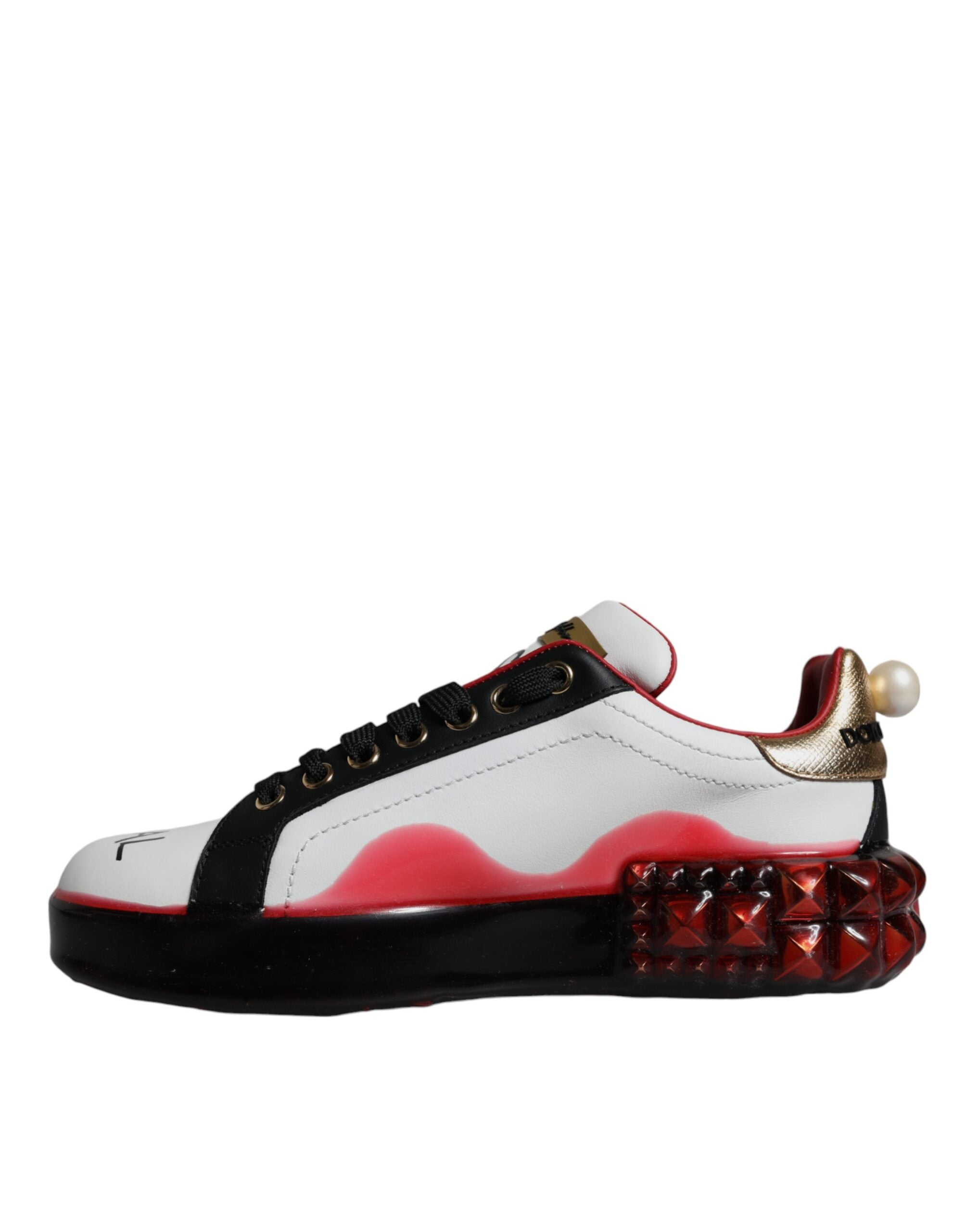 New Dolce & Gabbana White Red Crystals Leather Portofino Sneakers Shoes